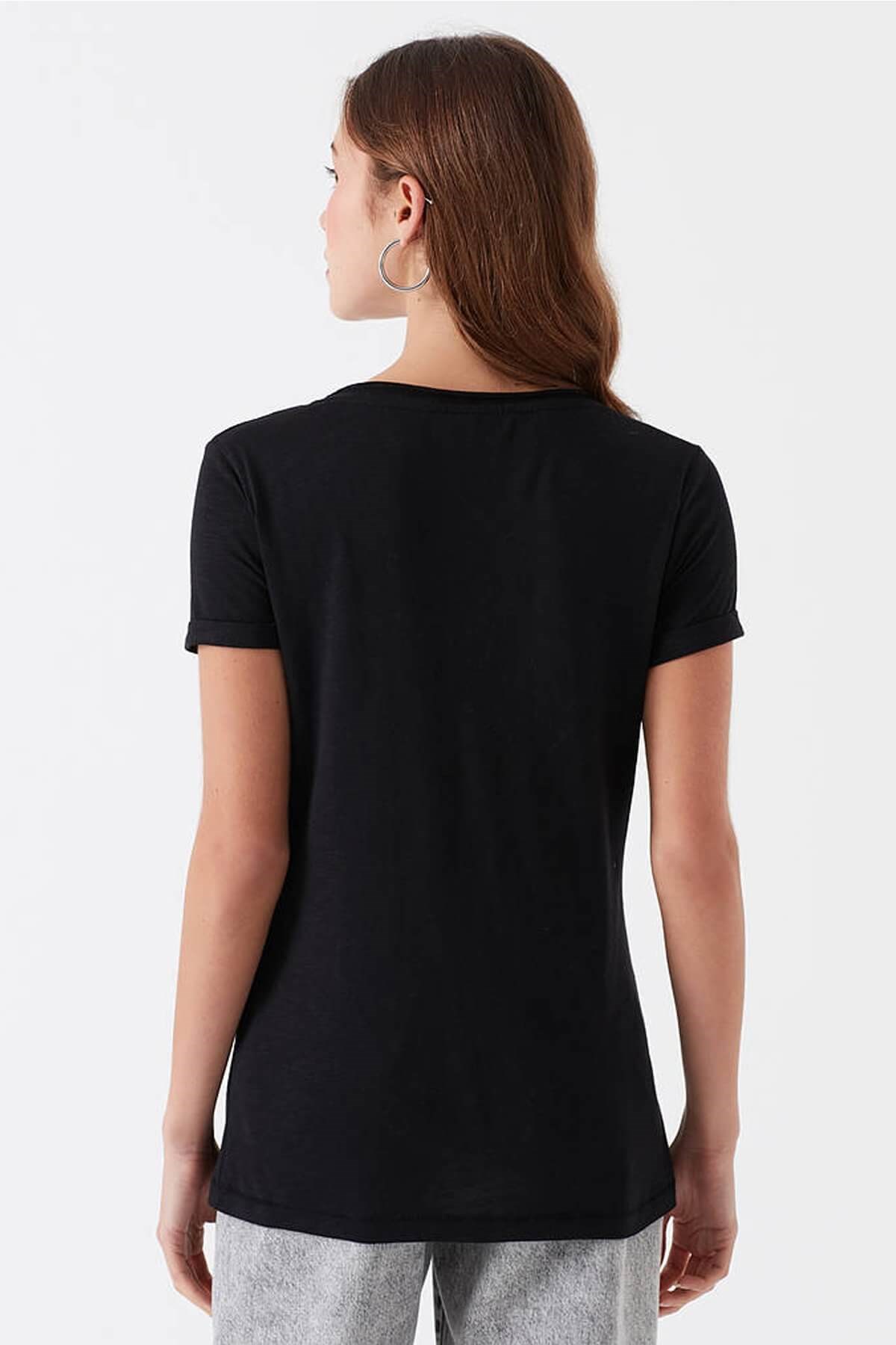 166446-900Mavi Basic V Yaka T-Shirt Beyaz Kadın T-Shirt