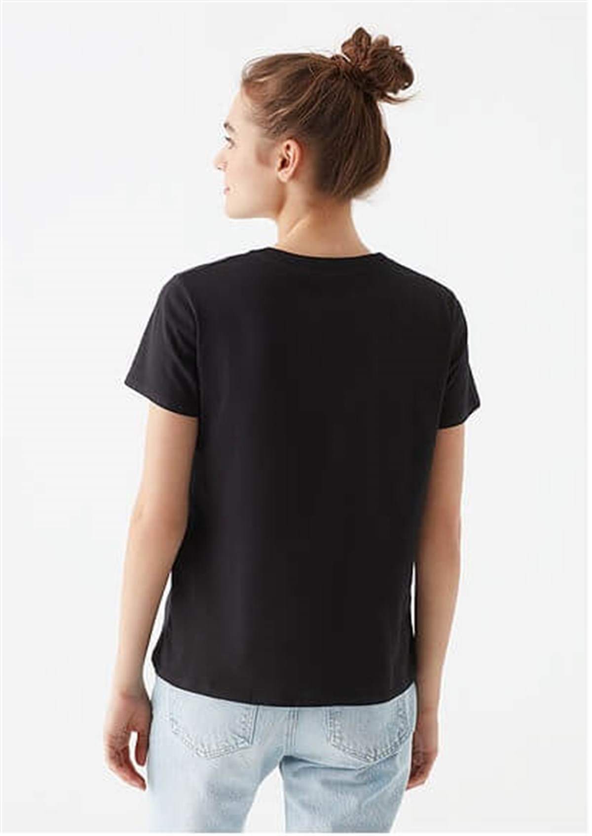 1600559-900Mavi Bisiklet Baskılı  Siyah Kadın T-Shirt