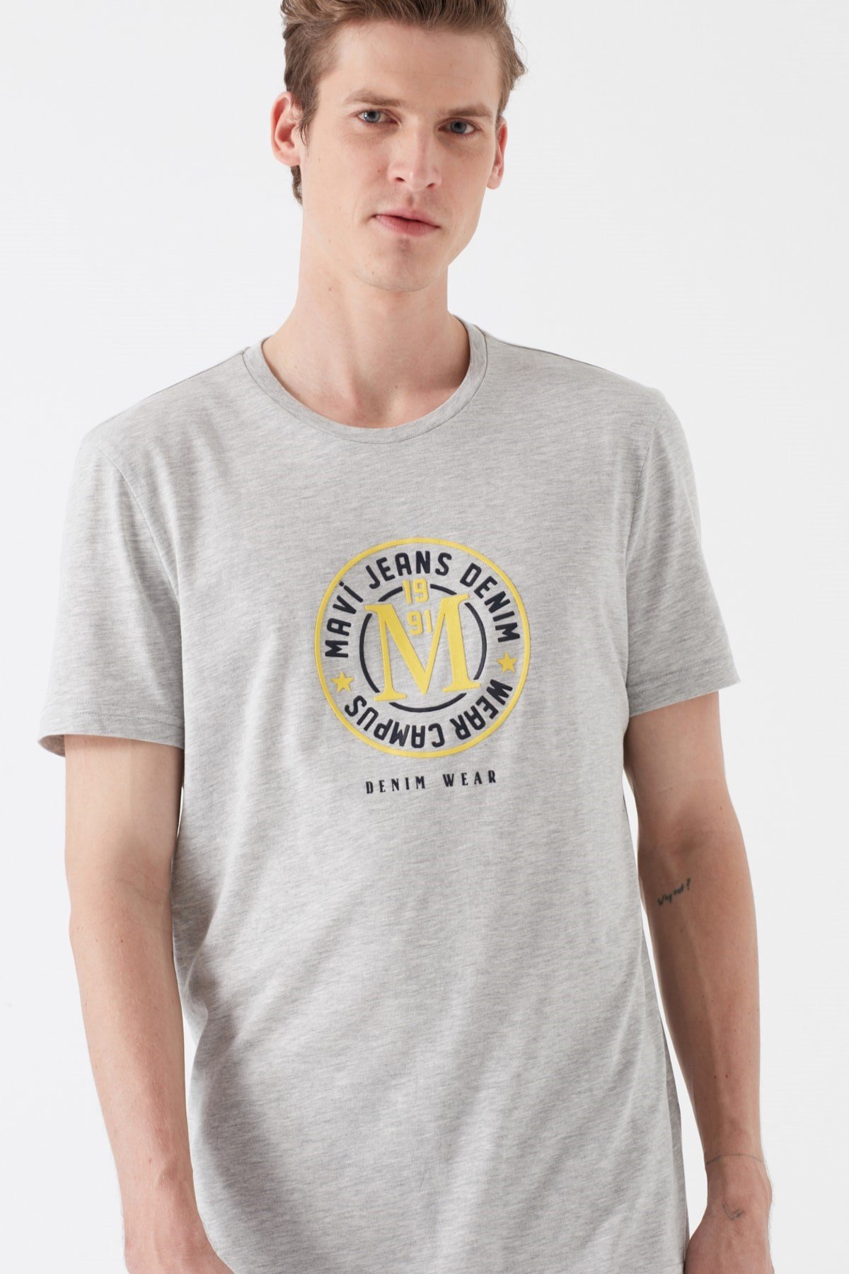 065928-30781NEBIMV3NEBIMV3|065928-30781|STDMAVİ CAMPUS BASKILI TİŞÖRT açık gri melanj ERKEK T-SHIRT 065928-30781-STD