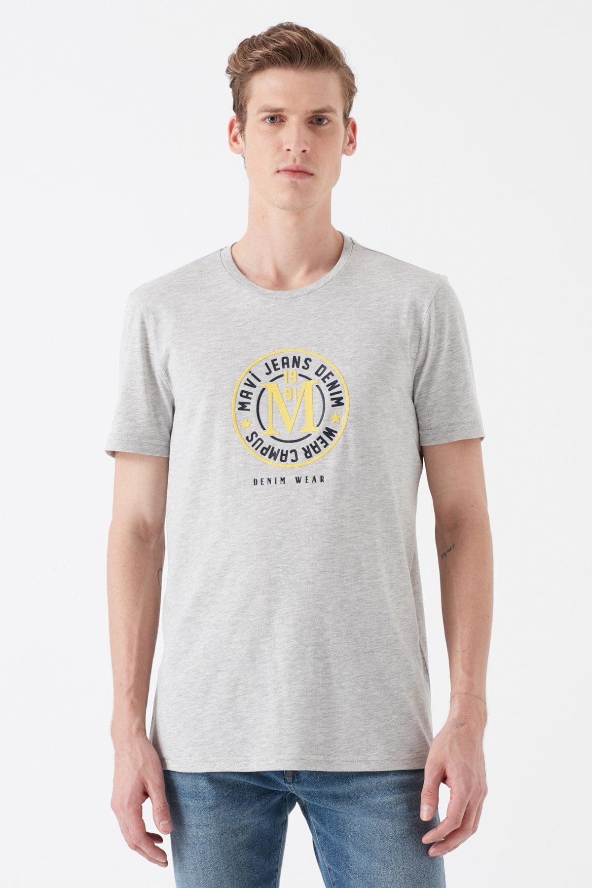 065928-30781NEBIMV3NEBIMV3|065928-30781|STDMAVİ CAMPUS BASKILI TİŞÖRT açık gri melanj ERKEK T-SHIRT 065928-30781-STD