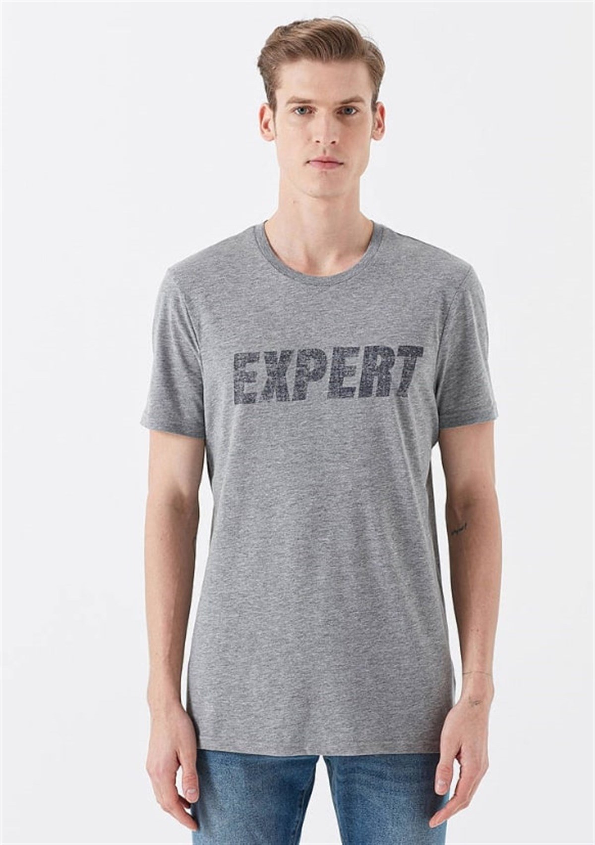 065974-30774Mavi Expert Baskılı Gri Melanj Erkek T-Shirt 065974-30774