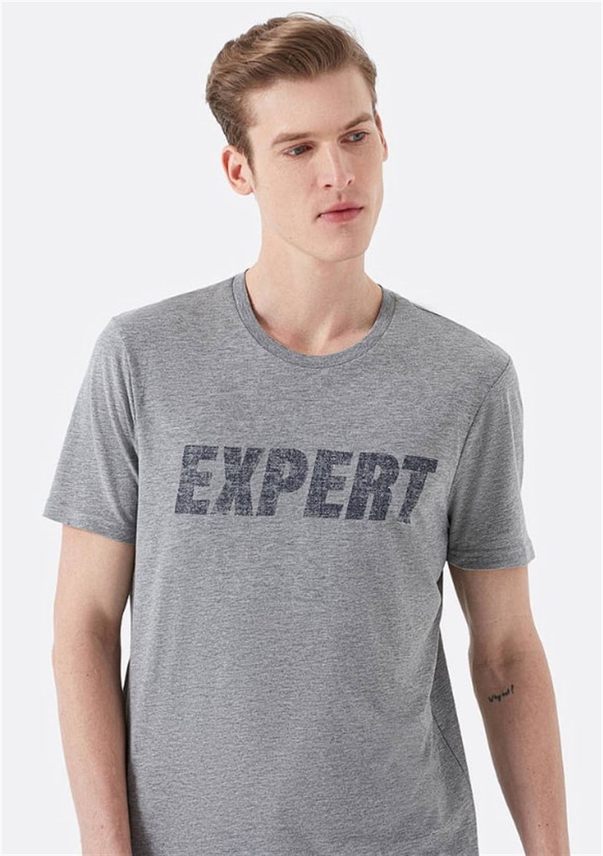 065974-30774Mavi Expert Baskılı Gri Melanj Erkek T-Shirt 065974-30774