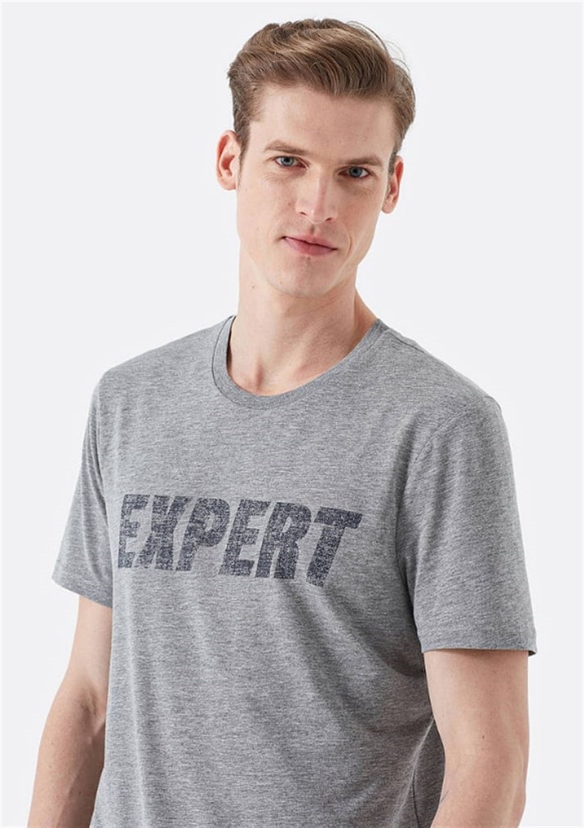 065974-30774Mavi Expert Baskılı Gri Melanj Erkek T-Shirt 065974-30774
