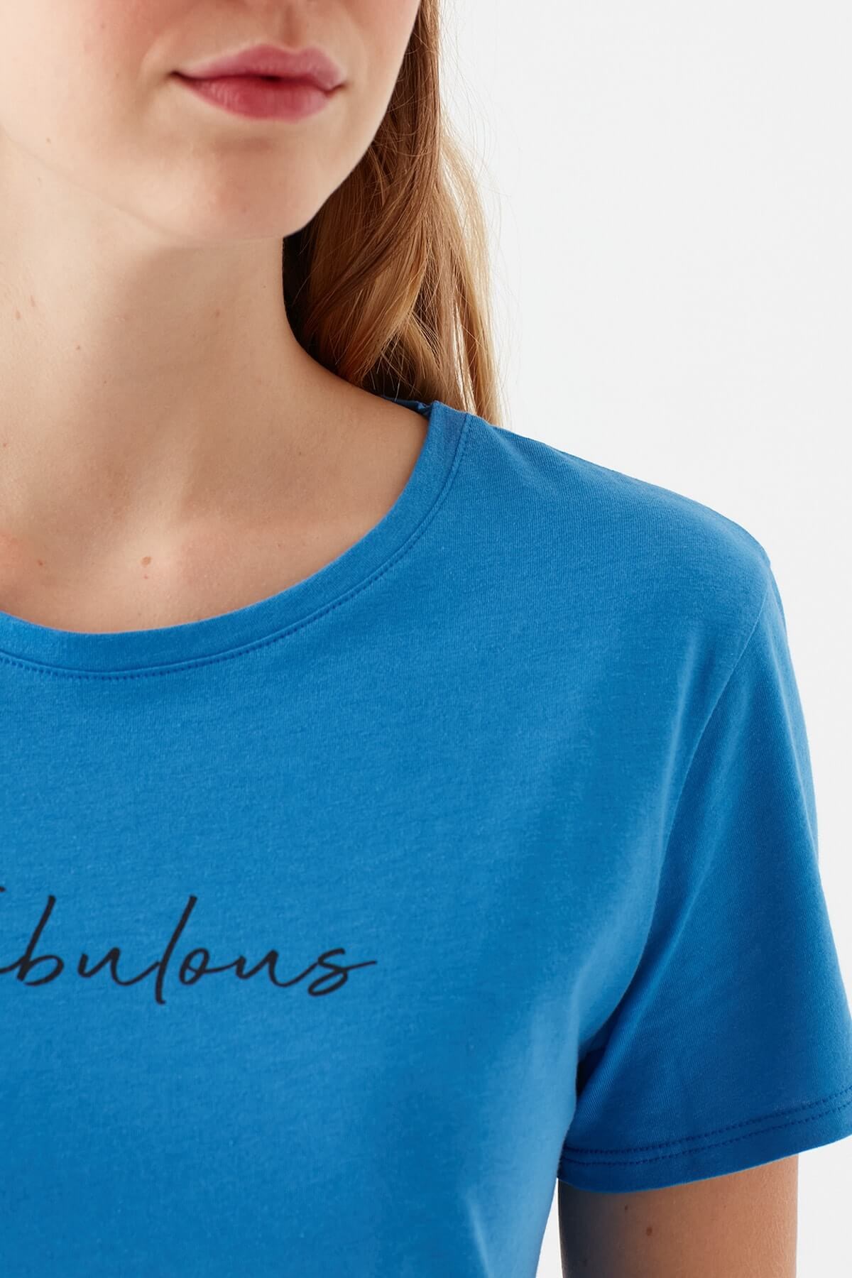 1600533-33537Mavi Fabulous Baskılı  Koyu Saks Kadın T-Shirt