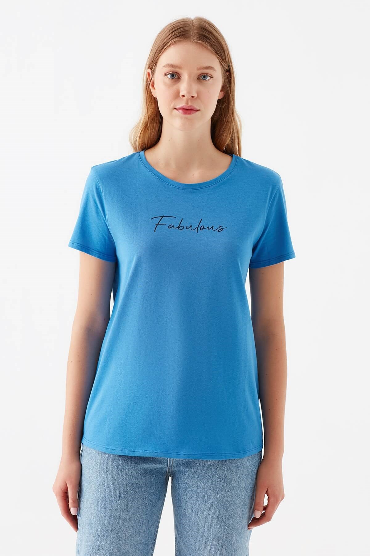 1600533-33537Mavi Fabulous Baskılı  Koyu Saks Kadın T-Shirt