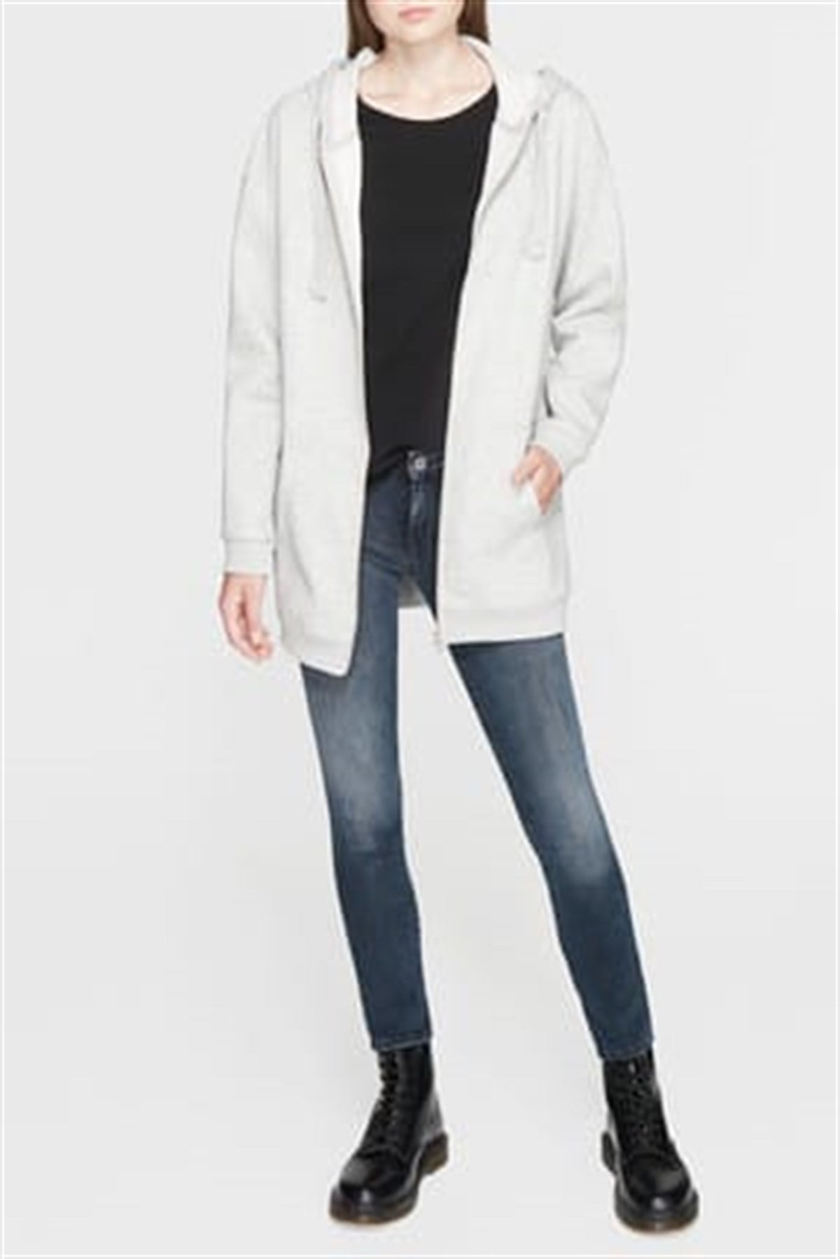 167300-26832Mavi Fermuarlı Sweatshirt Açık Gri Melanj