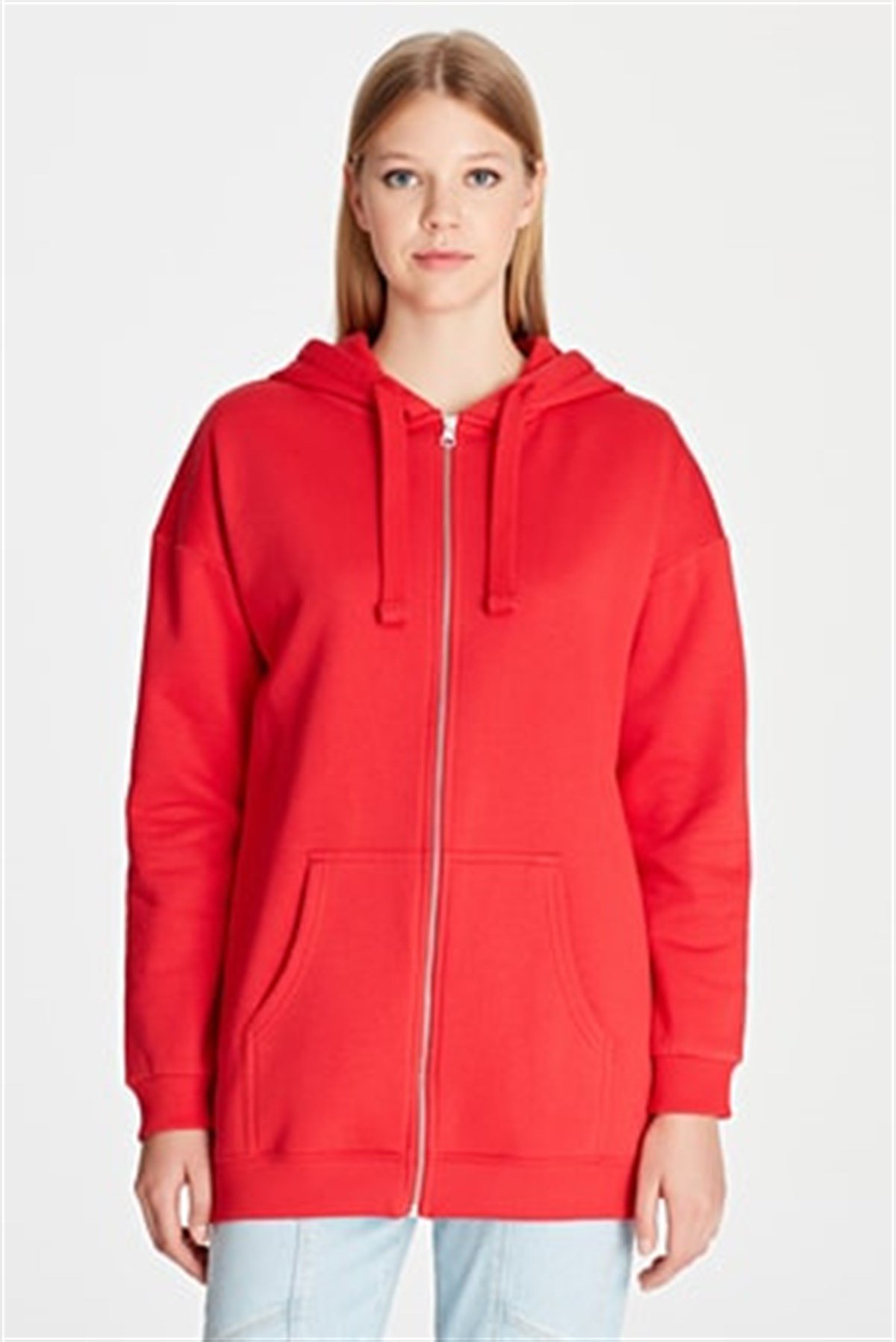 167300-27120Mavi Fermuarlı Sweatshirt Canli Kırmızı