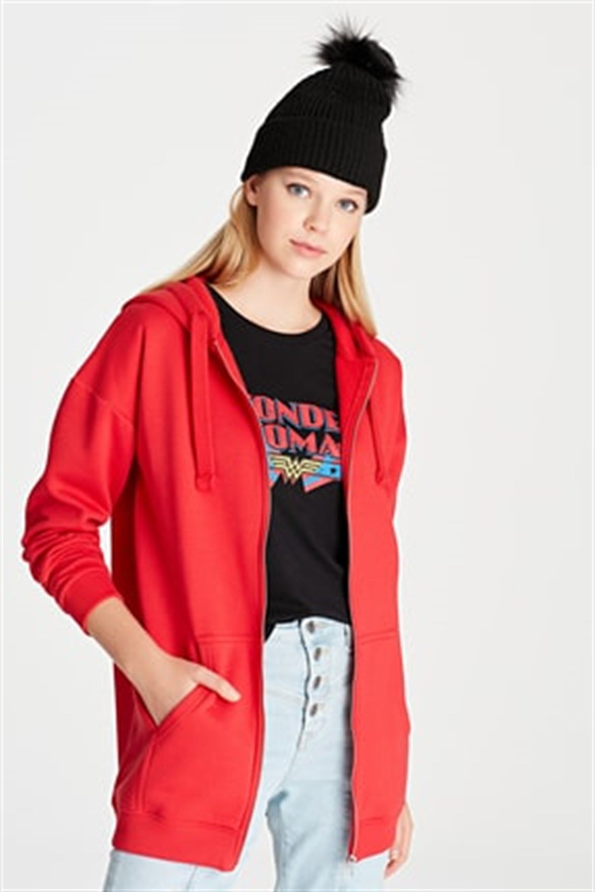 167300-27120Mavi Fermuarlı Sweatshirt Canli Kırmızı