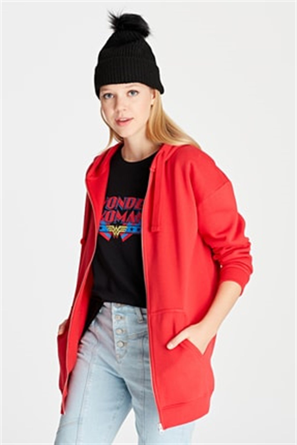 167300-27120Mavi Fermuarlı Sweatshirt Canli Kırmızı