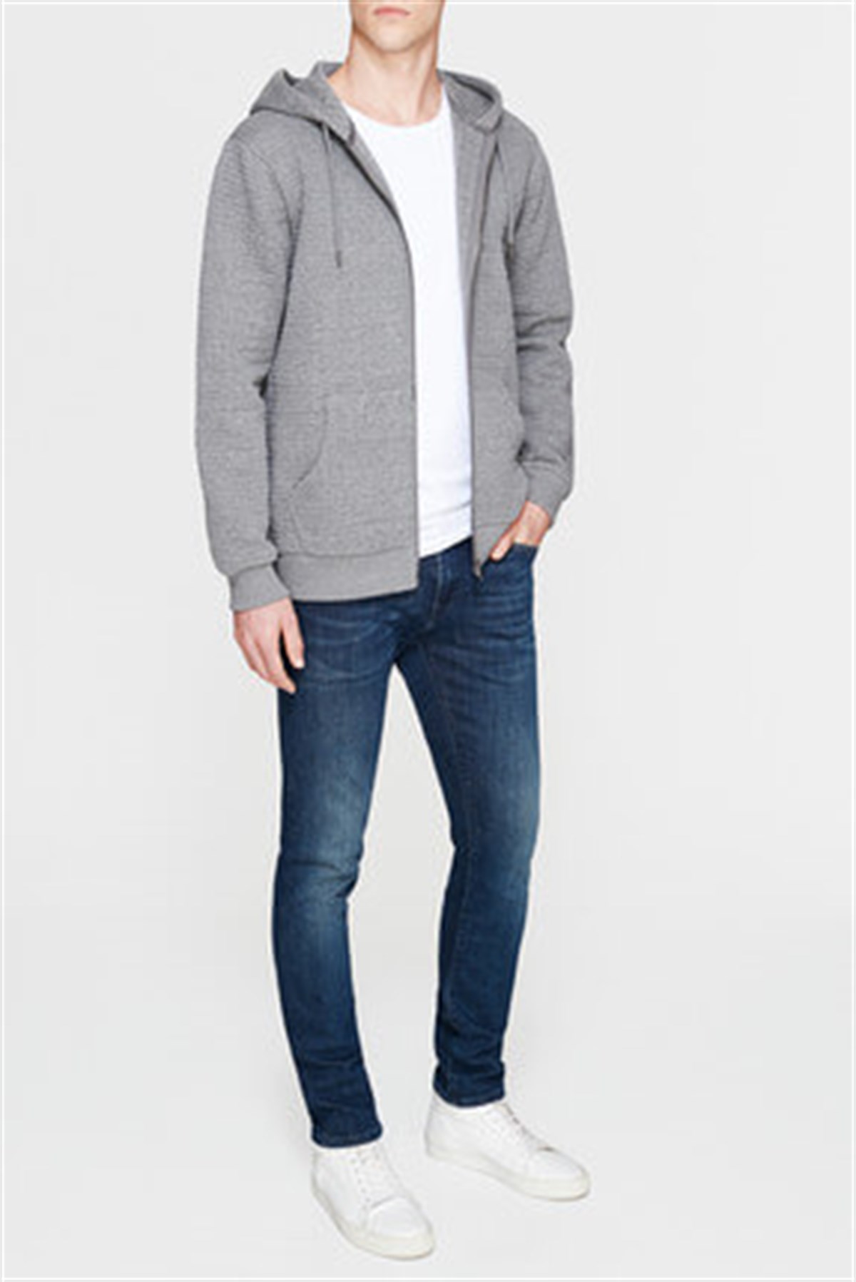 065139-26831Mavi Fermuarlı Sweatshirt Gri Melanj