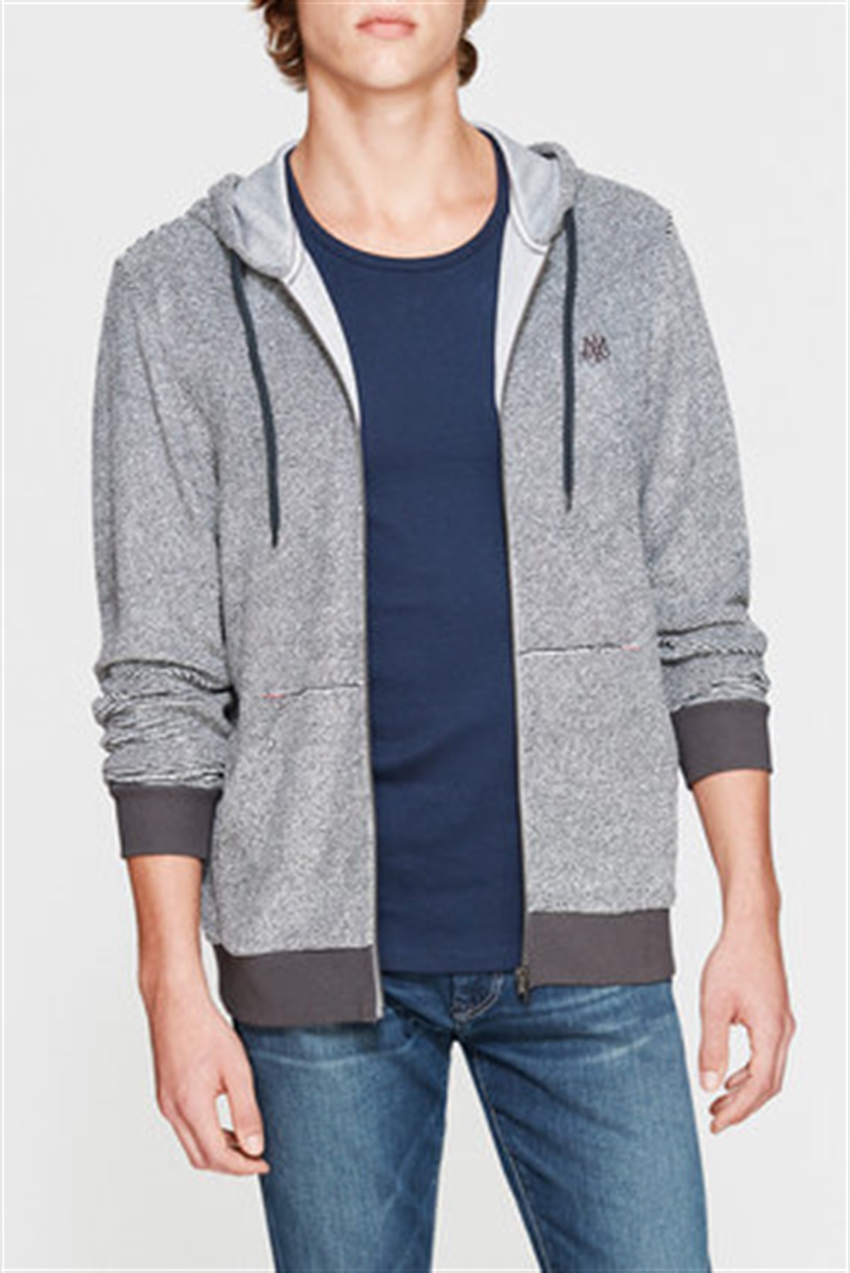 065122-27076Mavi Fermuarlı Sweatshirt Koyu Gri