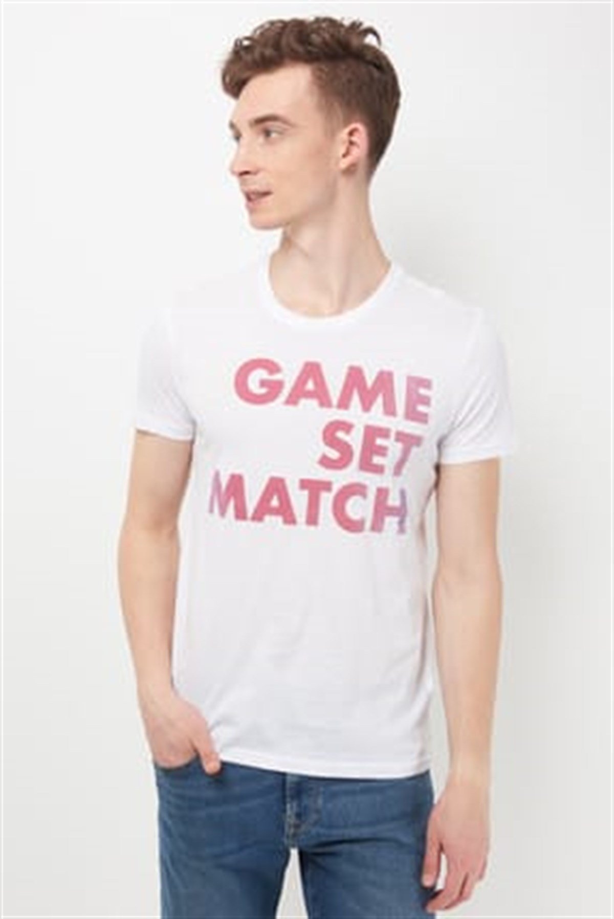 065431-620MAVİ GAME BASKILI TİŞÖRT beyaz