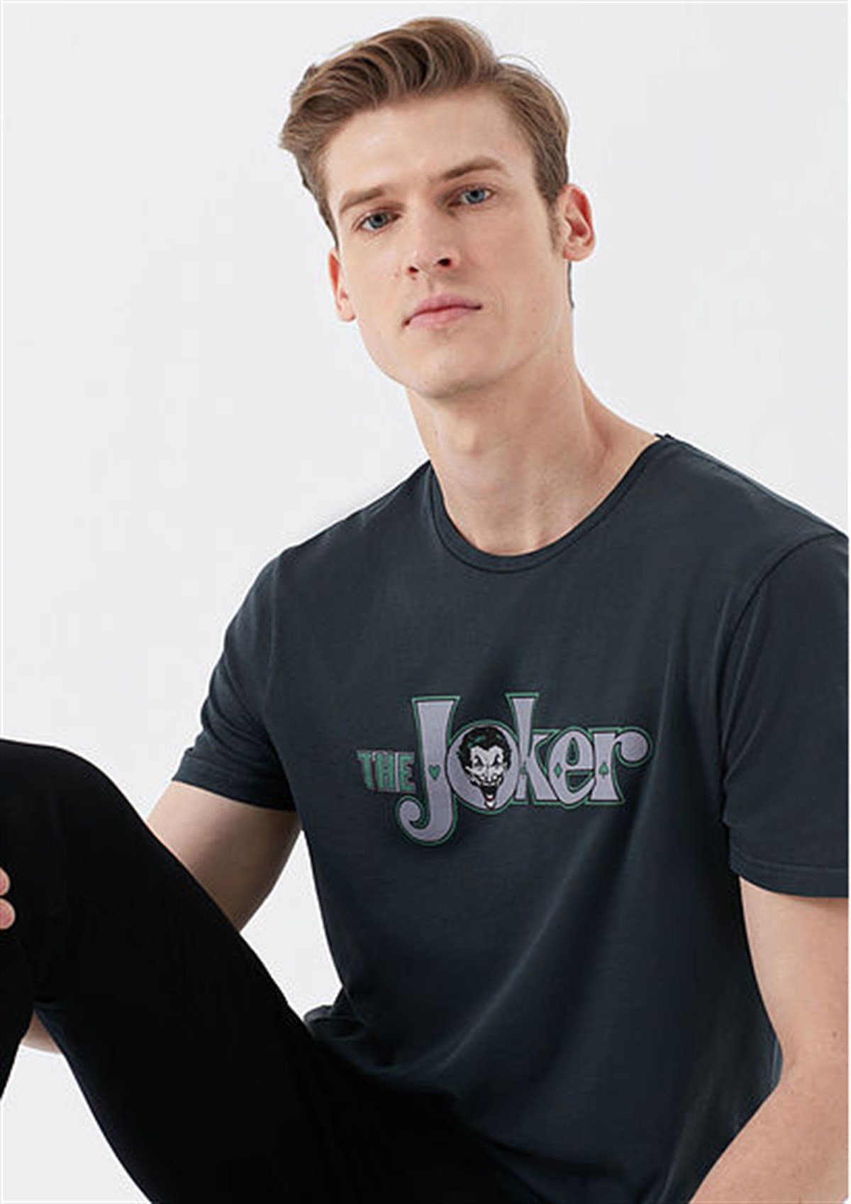 Mavi Joker Baskılı Tişört Siyah | algiyin.com