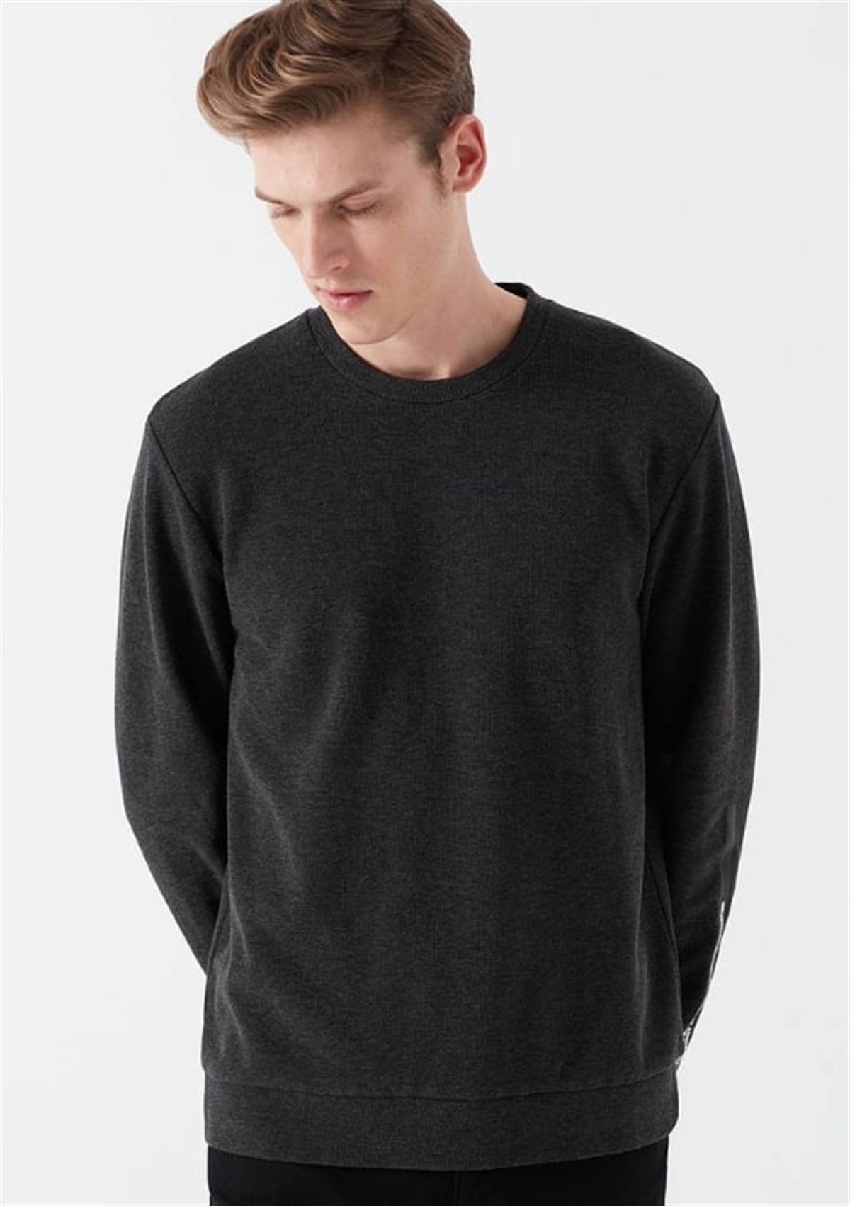 065963-30832MAVİ KOLU BASKILI SWEATSHIRT antrasit melanj ERKEK T-SHIRT 065963-30832