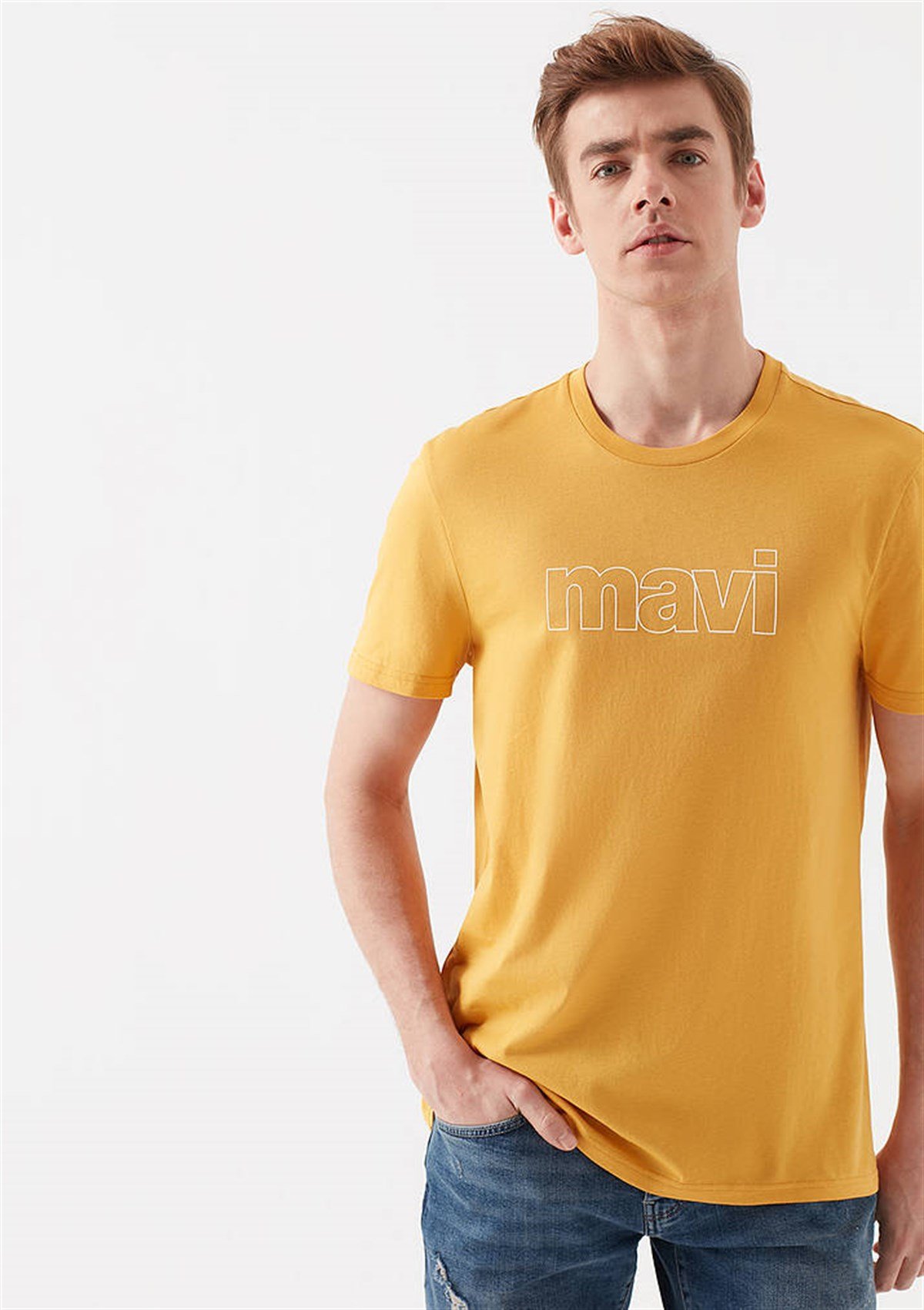 065781-31347Mavi Logo Tişört Mineral Sarı