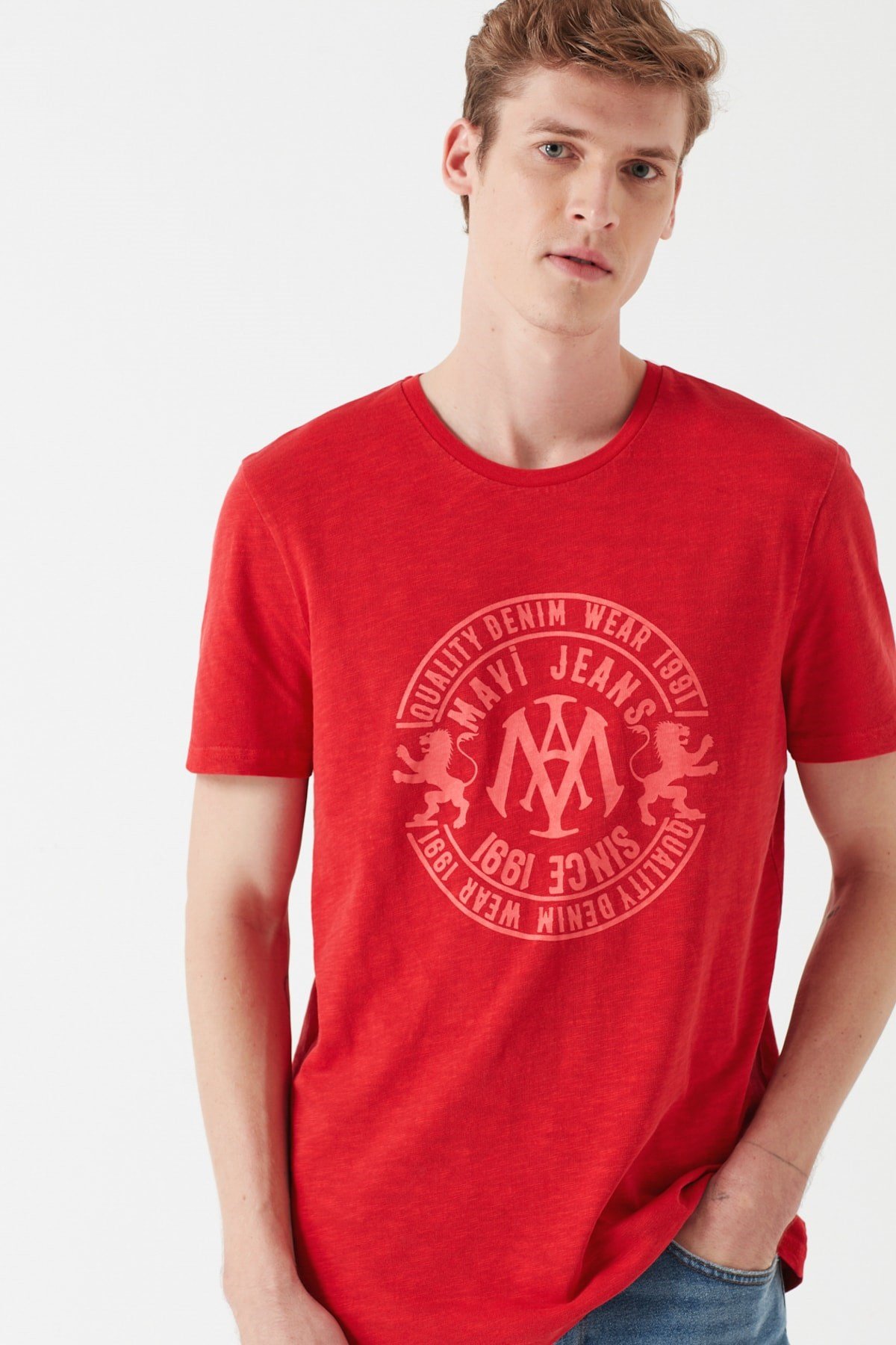 065931-30722NEBIMV3NEBIMV3|065931-30722|STDMAVİ LOGO TİŞÖRT parlak kırmızı ERKEK T-SHIRT 065931-30722-STD