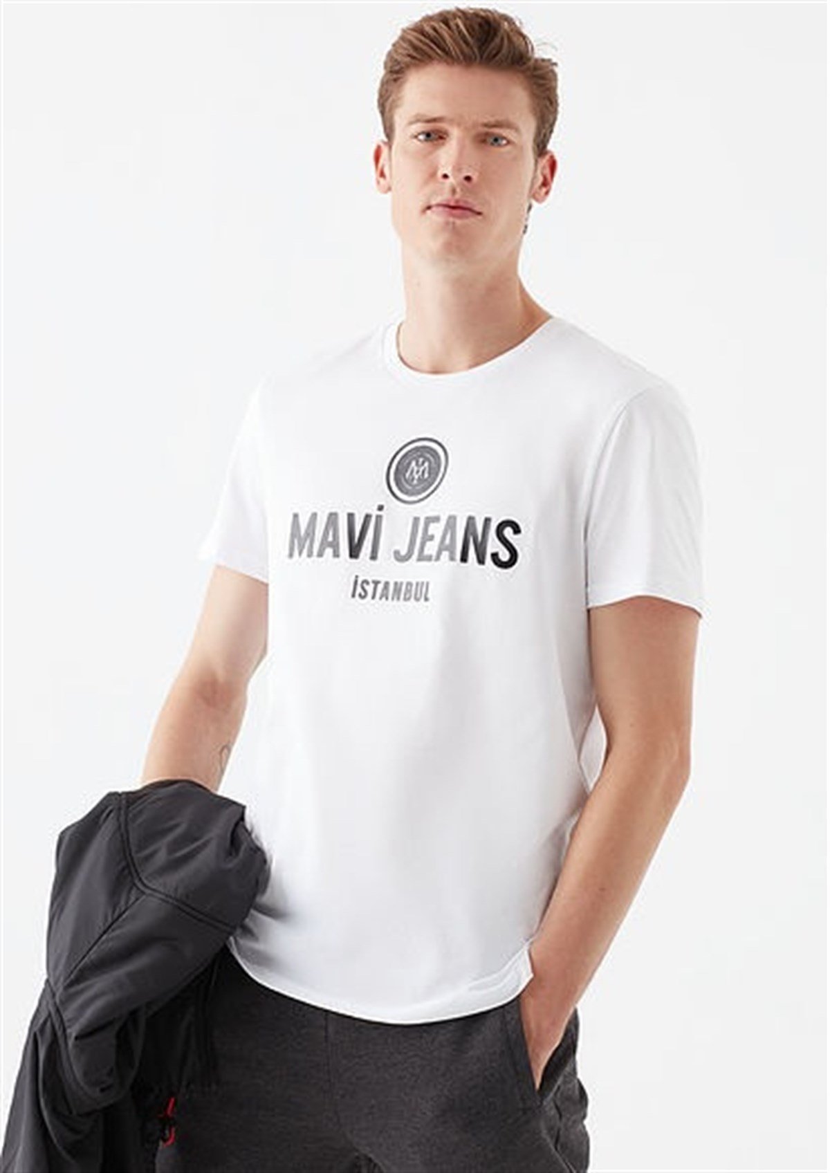 066195-620Mavi Mavi Logo Baskılı  Beyaz Erkek T-Shirt