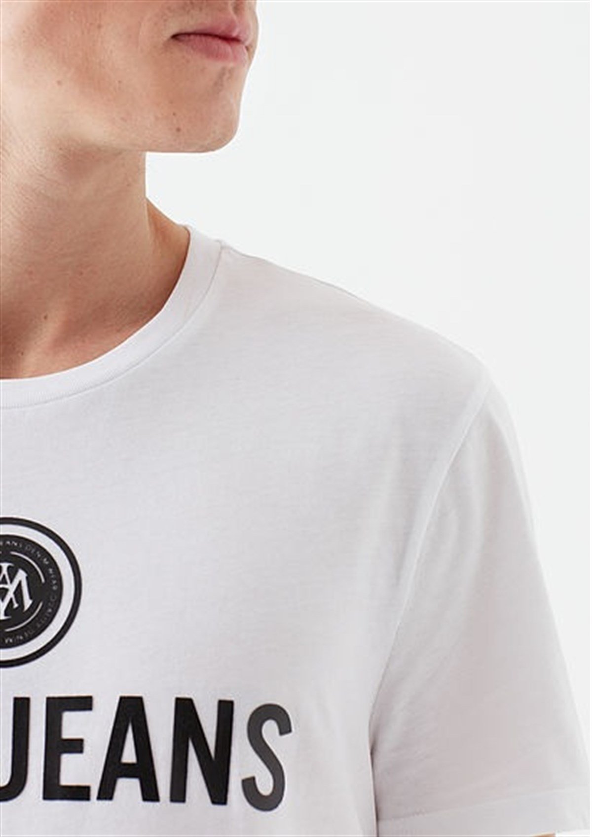 066195-620Mavi Mavi Logo Baskılı  Beyaz Erkek T-Shirt