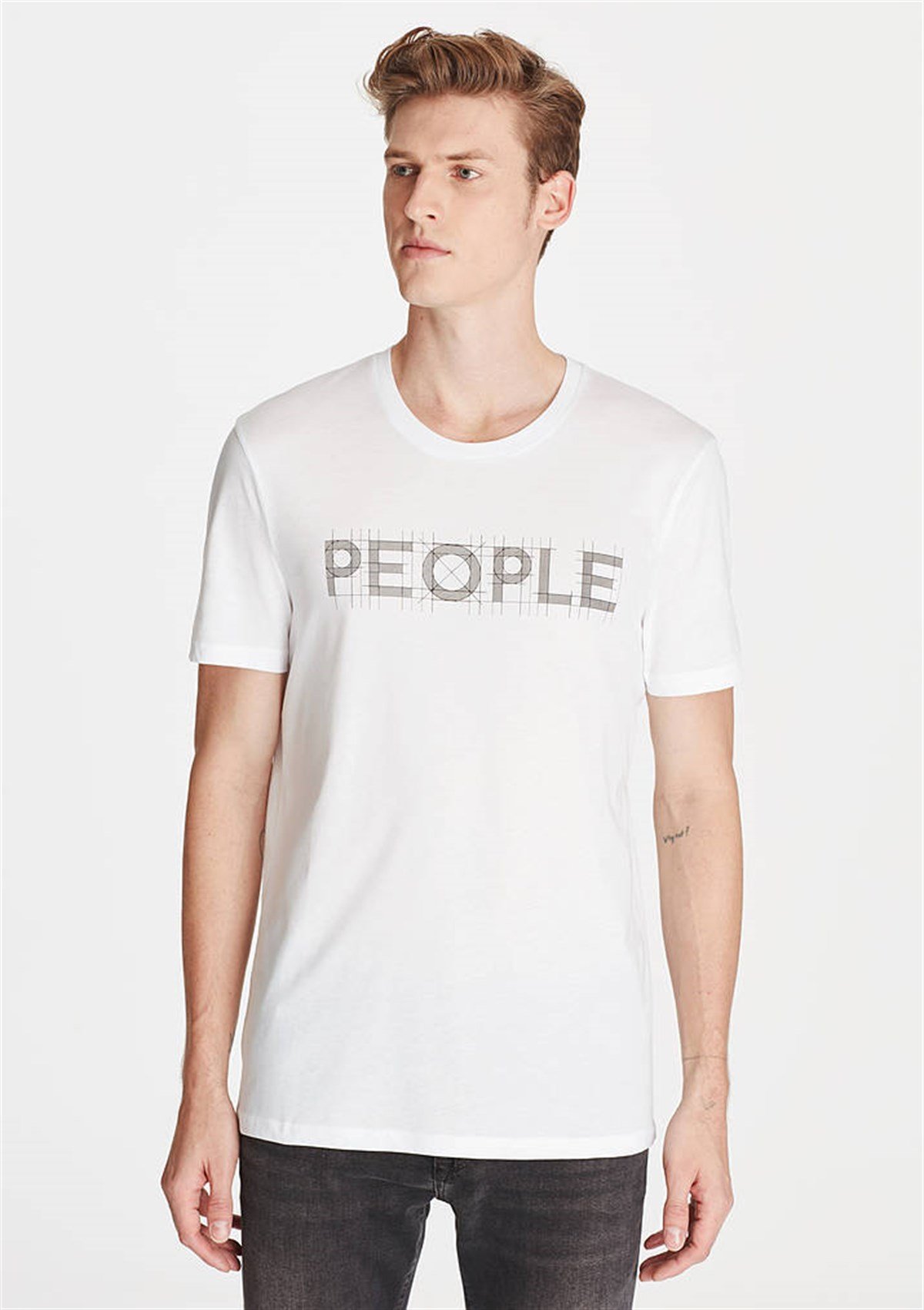 065882-620MAVİ PEOPLE BASKILI TİŞÖRT beyaz ERKEK T-SHIRT-STD