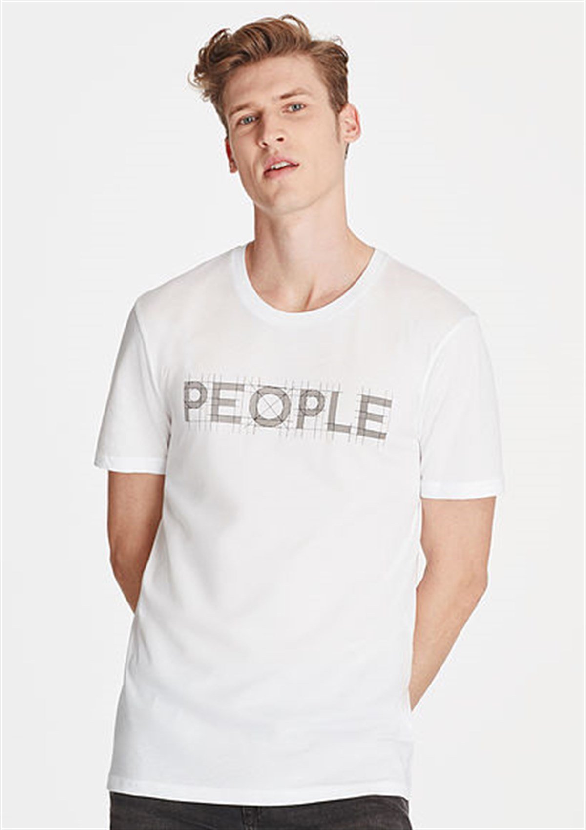 065882-620MAVİ PEOPLE BASKILI TİŞÖRT beyaz ERKEK T-SHIRT-STD