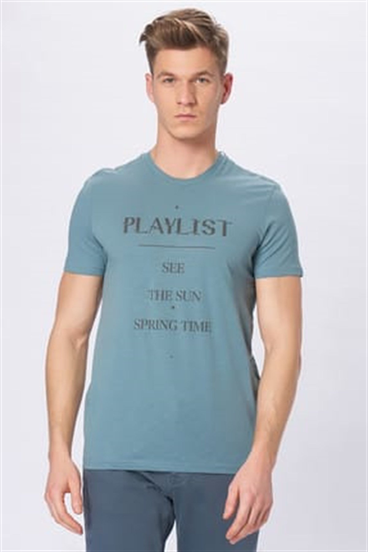 065282-28436Mavi Playlist Baskılı Tişört Yosun Yeşil