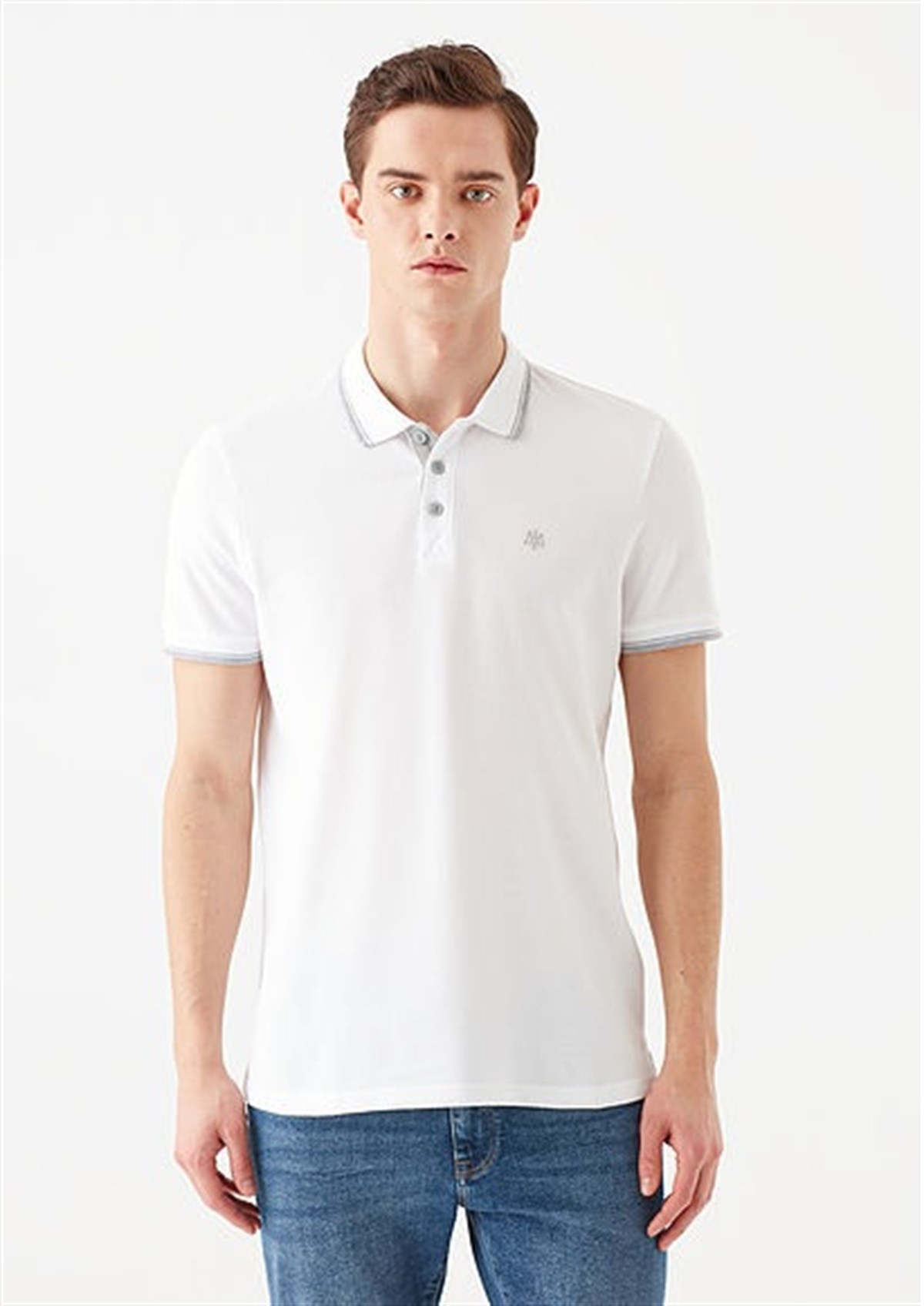 064164-27879Mavi Polo  Beyaz Erkek T-Shirt