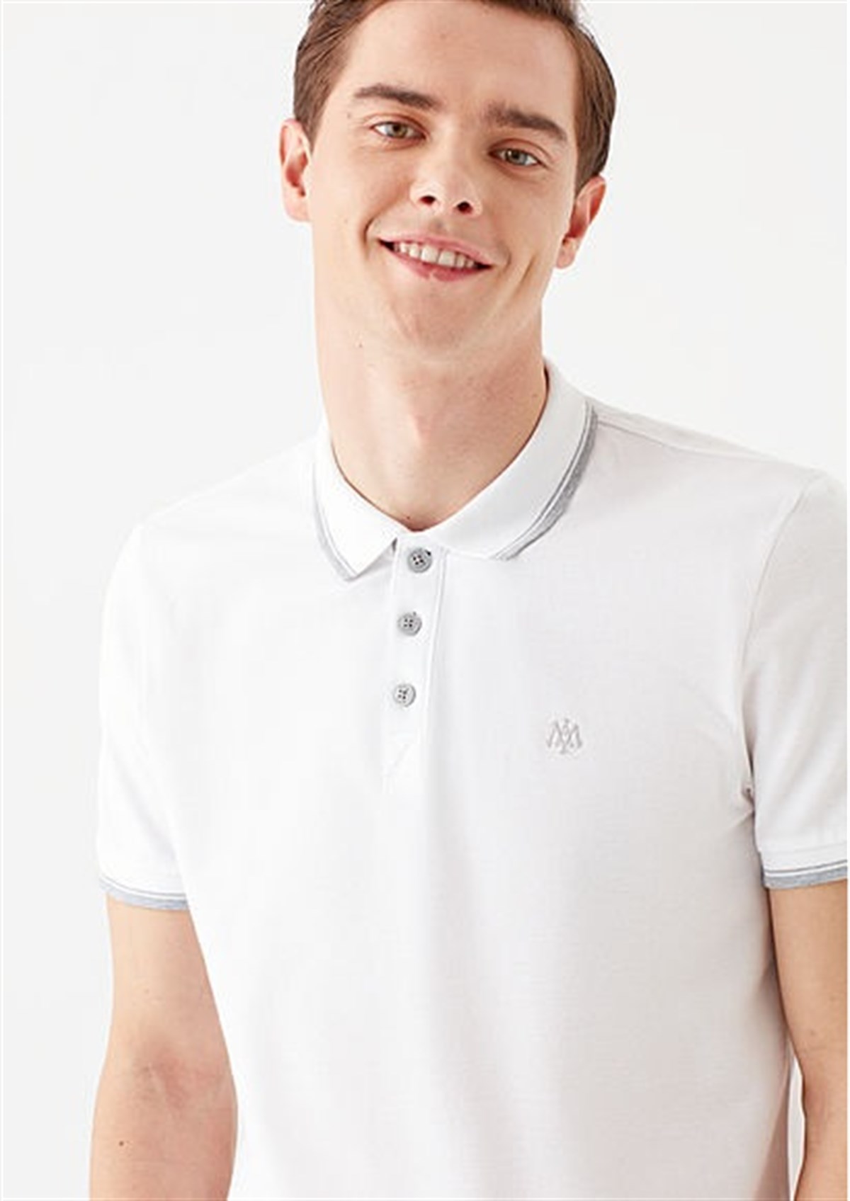 064164-27879Mavi Polo  Beyaz Erkek T-Shirt