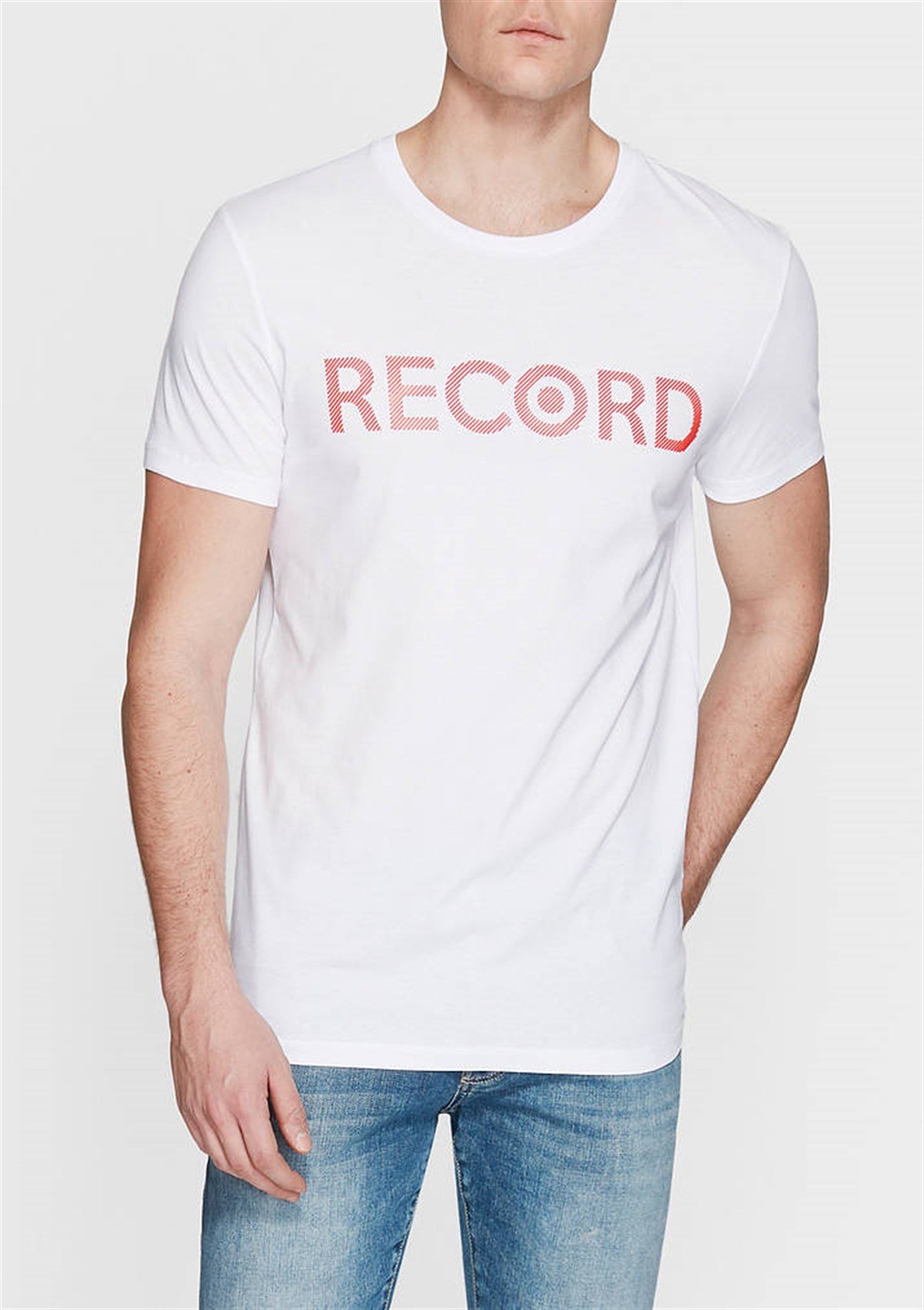 065270-620MAVİ RECORD BASKILI TİŞÖRT beyaz
