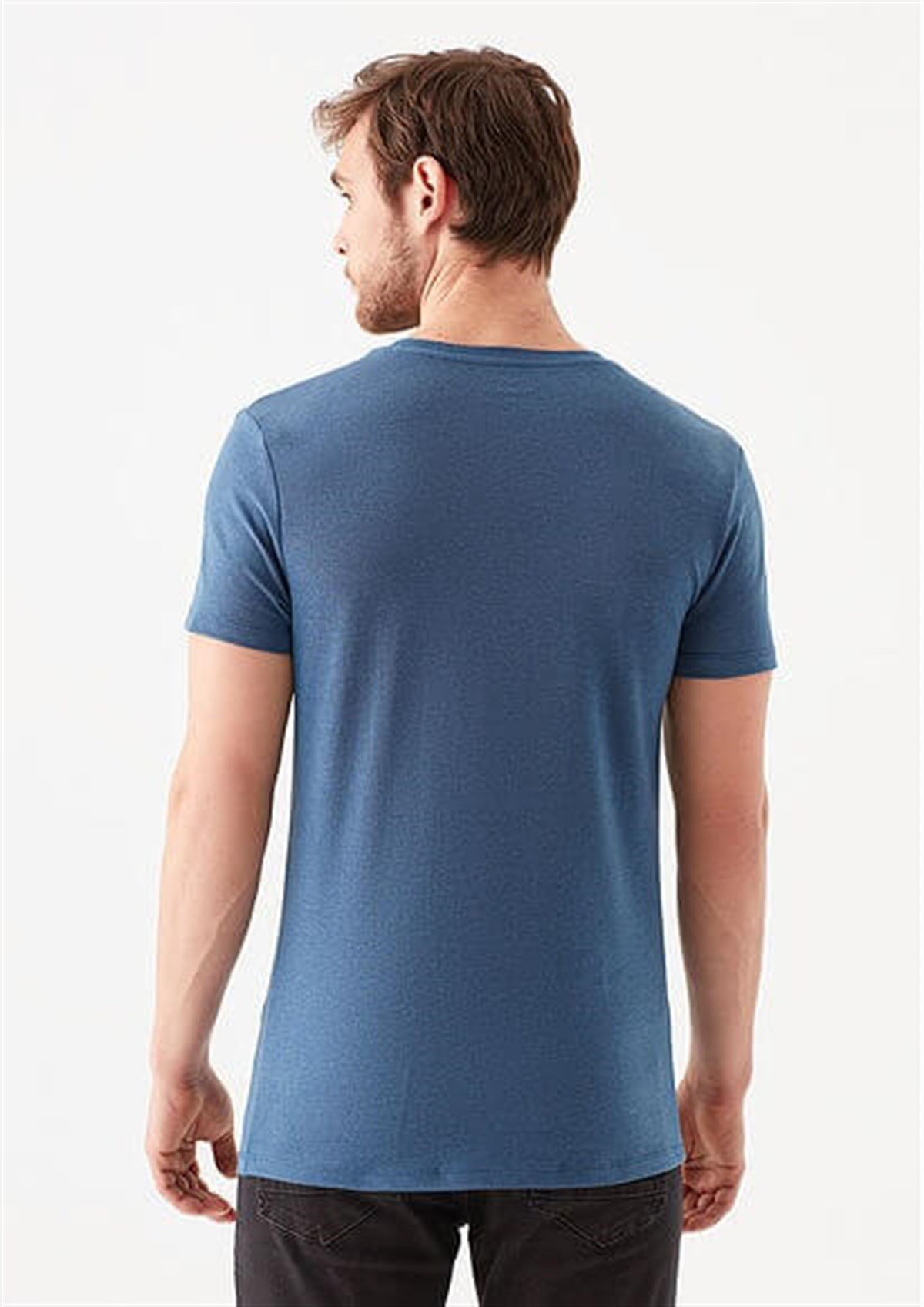 061748-18790Mavi Stretch V Yaka  İndigo Erkek Tişört