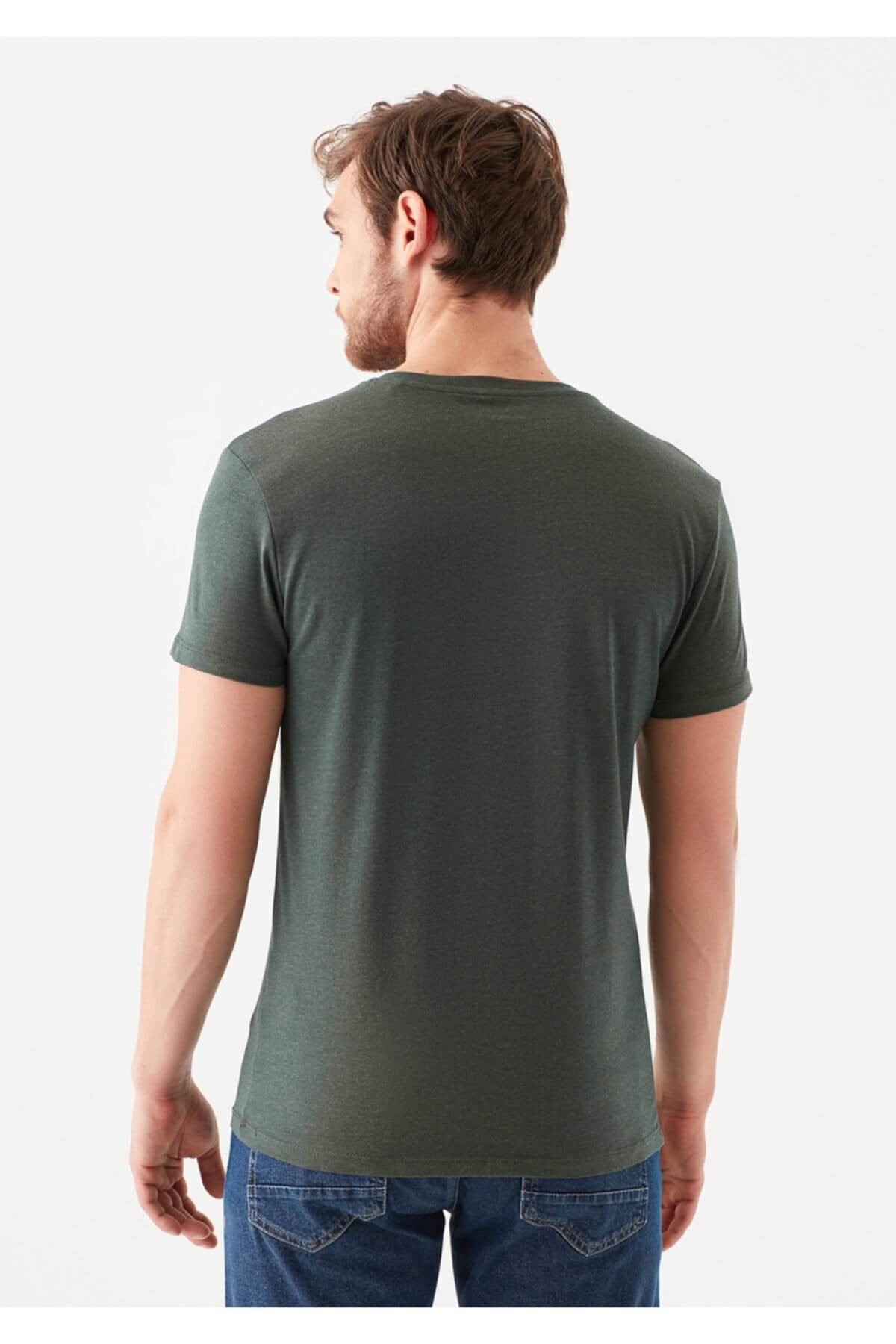 061748-25752Mavi Stretch V Yaka Erkek T-shirt Orman Yeşili