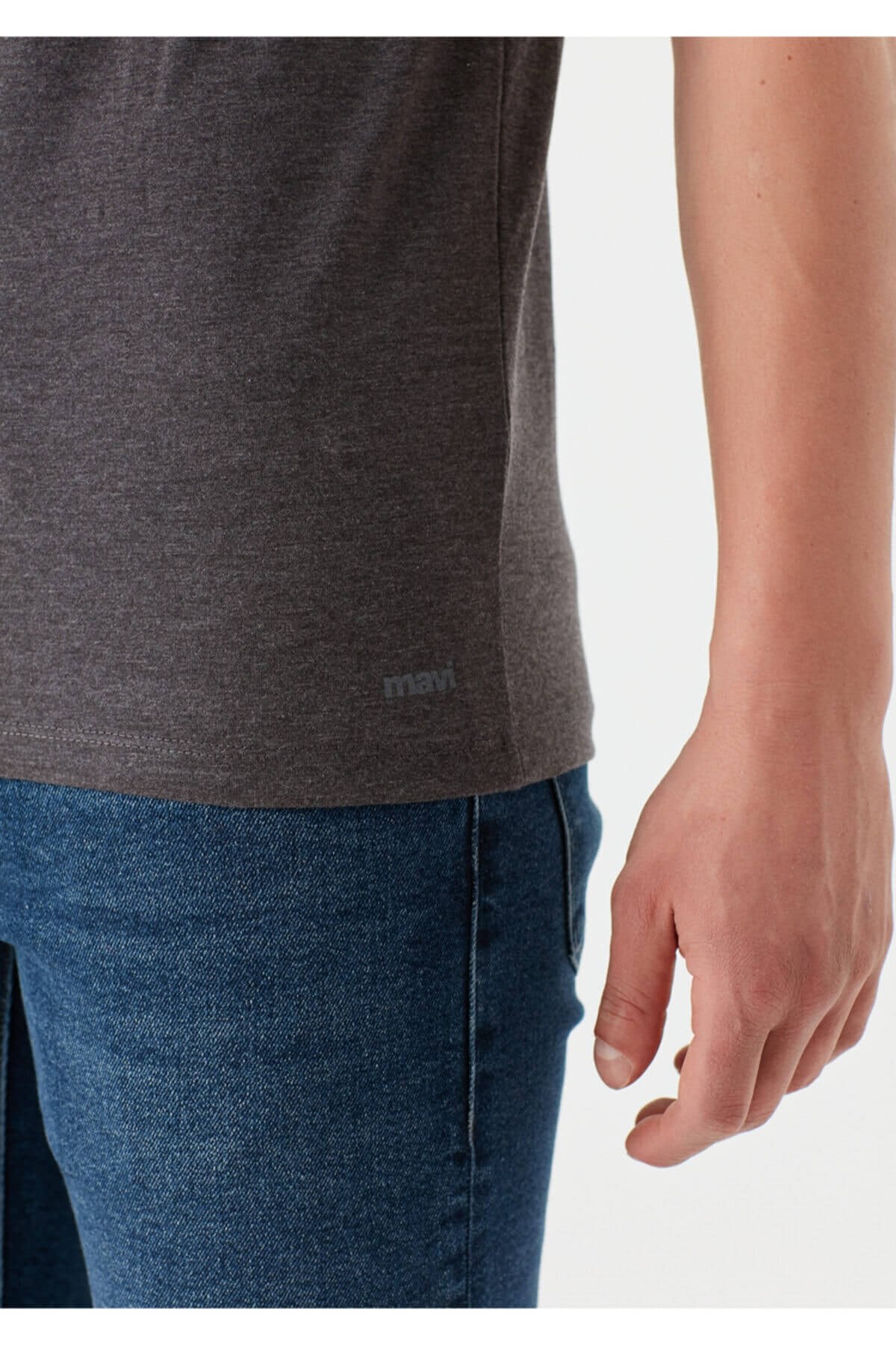 061748-24398Mavi Stretch V Yaka Koyu Gri Melanj Erkek T-shirt
