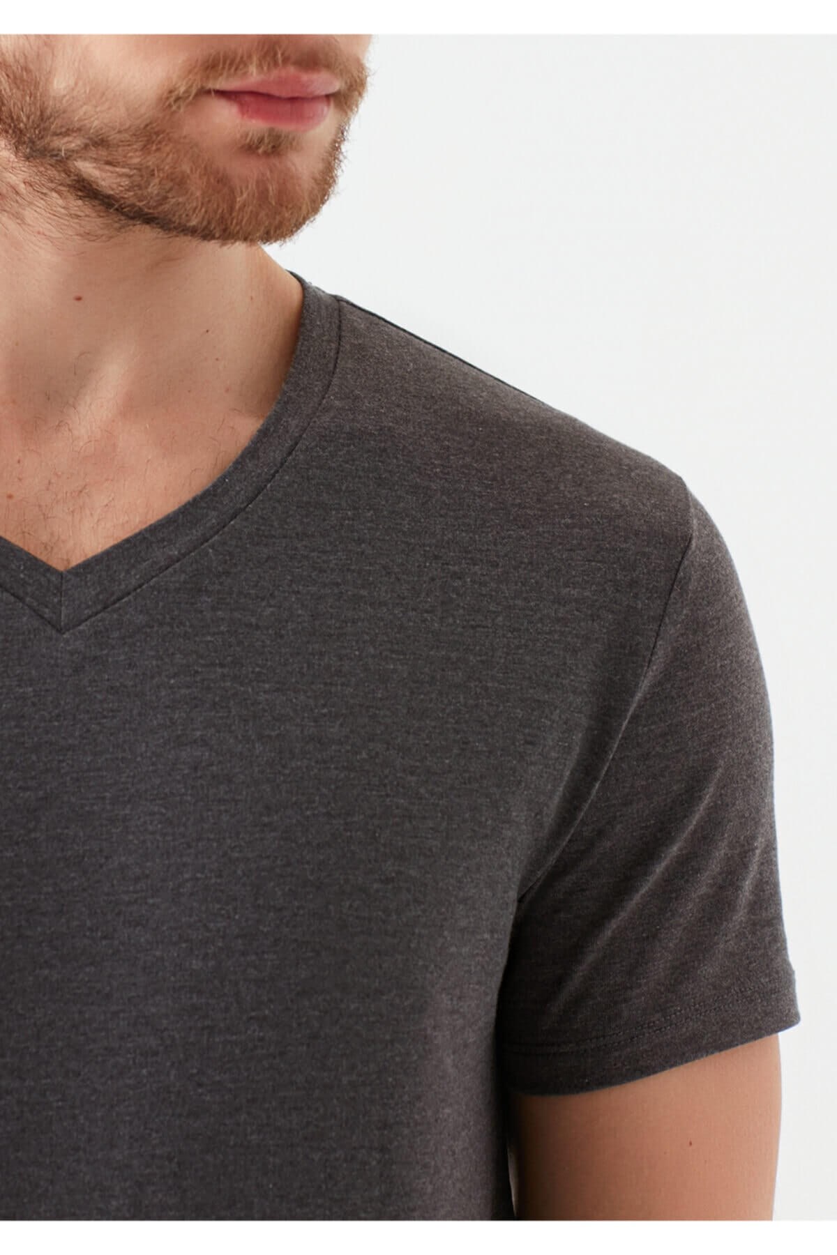 061748-24398Mavi Stretch V Yaka Koyu Gri Melanj Erkek T-shirt