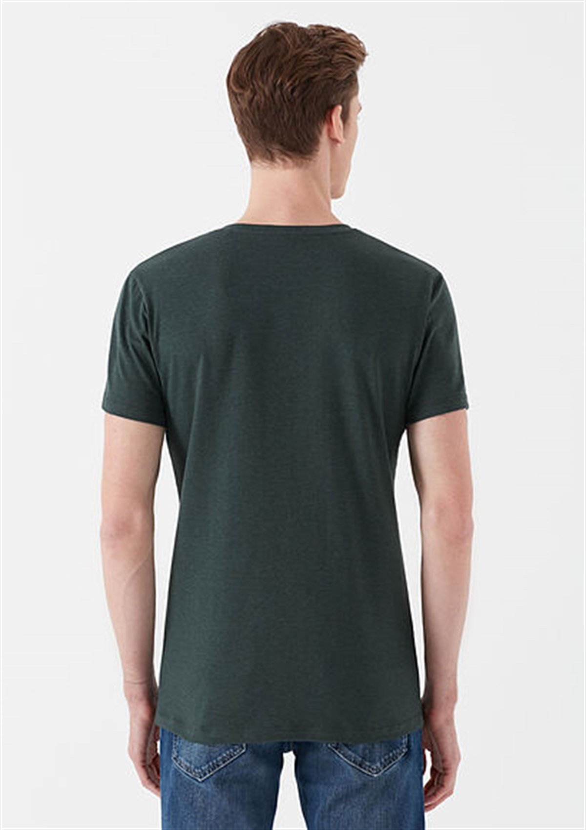 061748-25752Mavi Stretch V Yaka Tişört Orman Yeşili