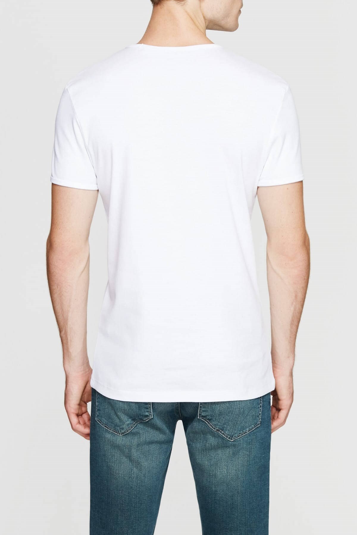 063748-620Mavi V Yaka Tisört Beyaz 063748-620