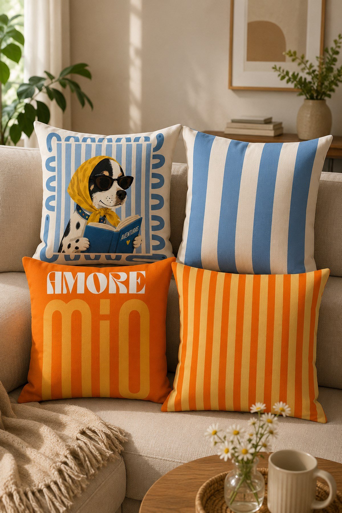Arancione Co. Çift Tarafı Baskılı 4'lü Kırlent Kılıfı 6AOD2 - 7059102