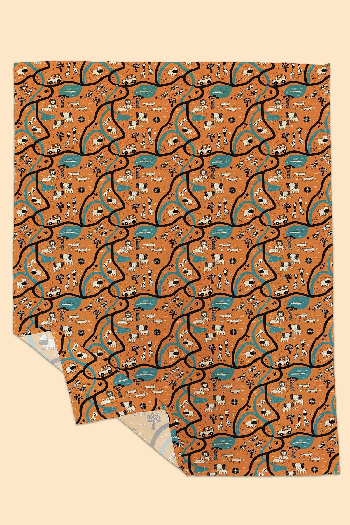 Arancione Co. Safari Tour Su Geçirmez, Yer/Mama Sandalyesi Altı, Aktivite, Yemek ve Oyun Örtüsü