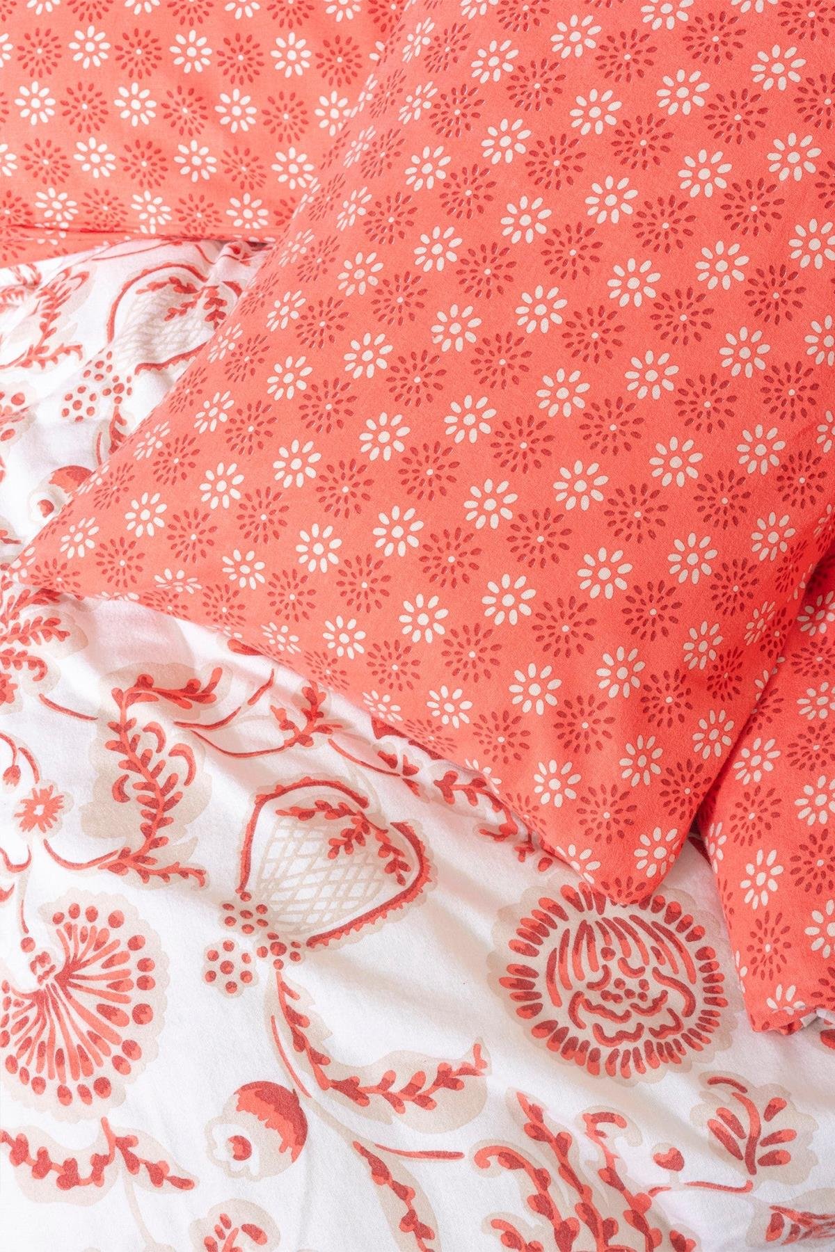 Cotton Box Flanel Nevresim Takımı Flowerland Çift Kişilik Kırmızı