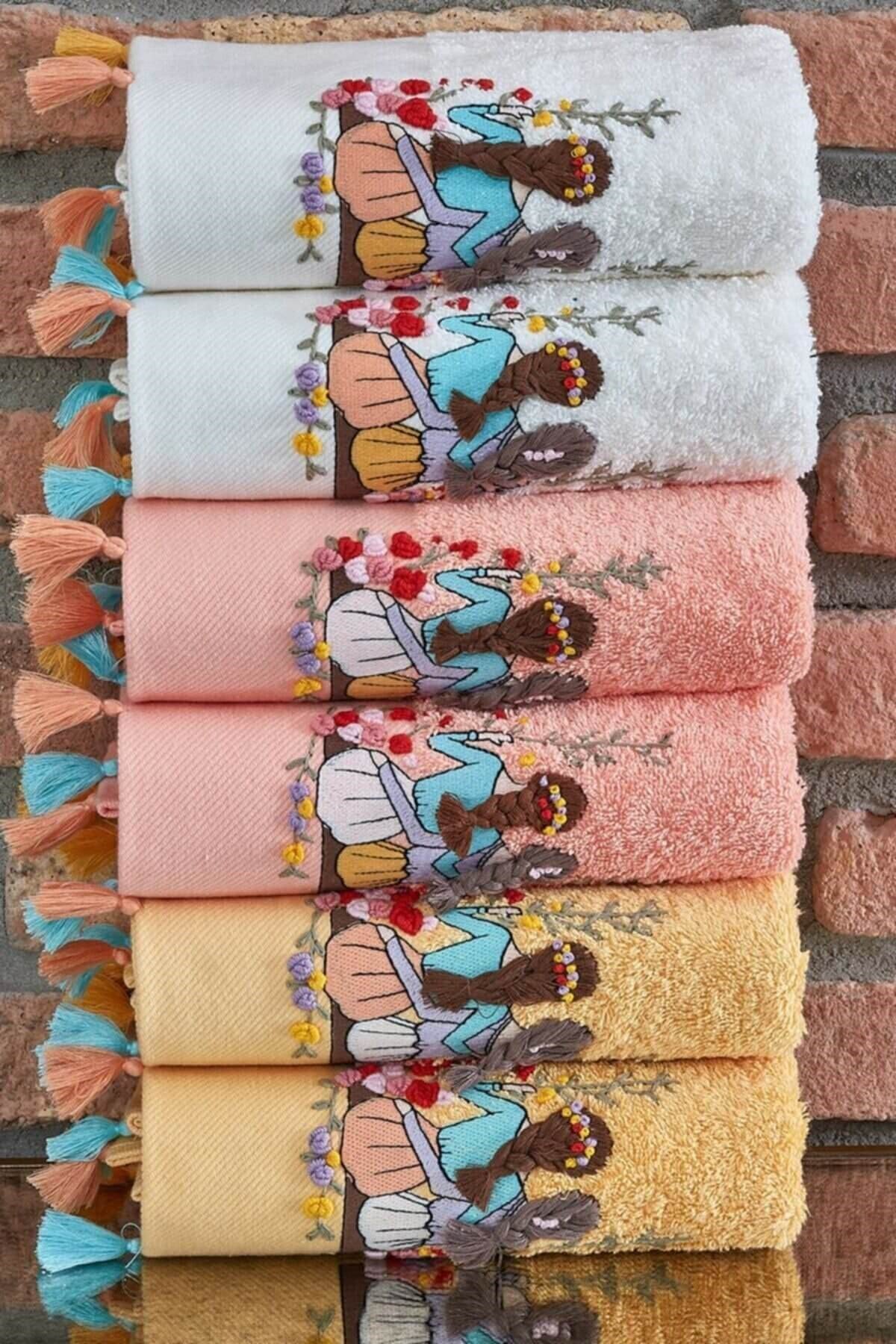 Dantela 8600 El-İşi Nakışlı Pamuklu Havlu (6'lı)