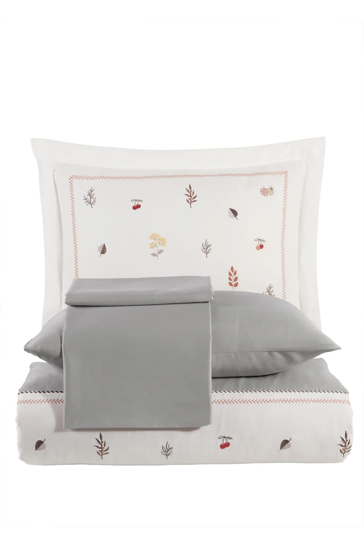 Dantela Benedict Nakışlı Pamuk Saten Nevresim Takımı Gri