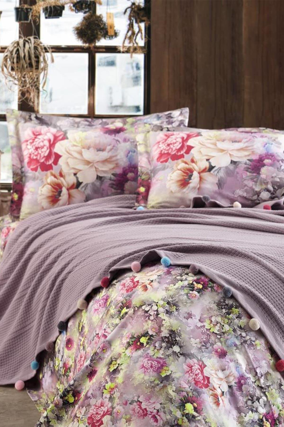 Dantela Vita Violet Ponponlu Pike Takımı Leylak