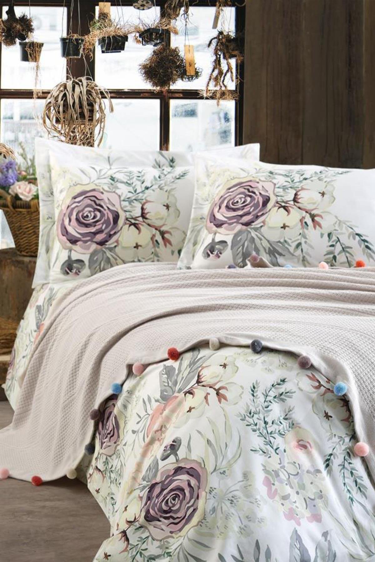 Dantela Vita Violet Ponponlu Pike Takımı Bej