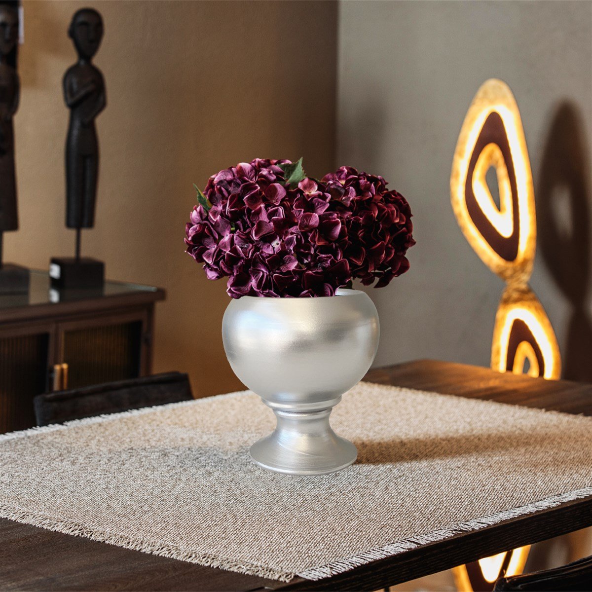 Evdek Ayaklı Tombul Gümüş Çömlek Saksı 20x14 Cm