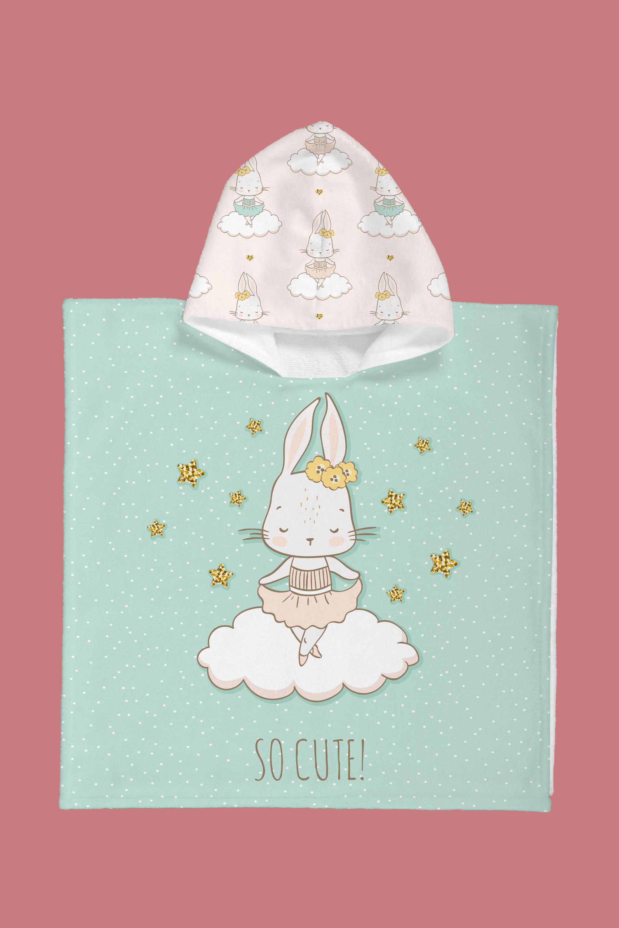 Evdek Ballerine Bunny Çocuk Panço Plaj Havlusu