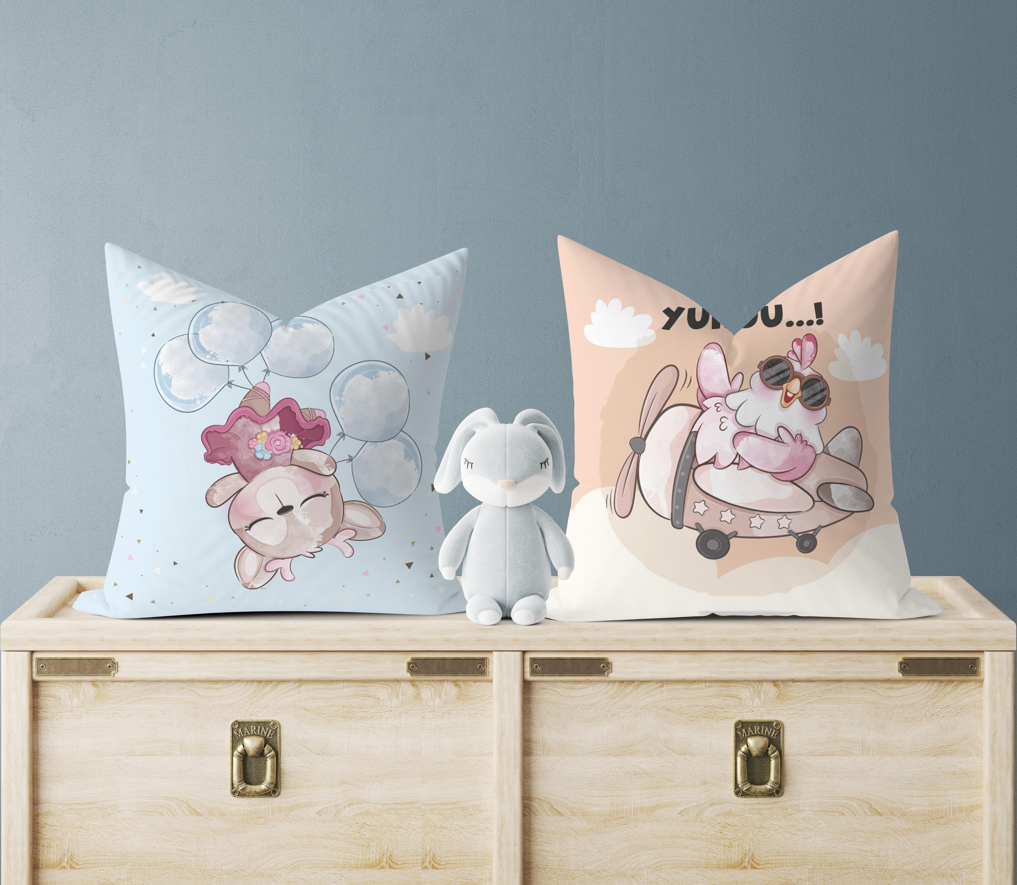 Evdek Bebek Çocuk Odası Yastıklı Kırlent Kılıf 2'li Ds4 30x30 Cm