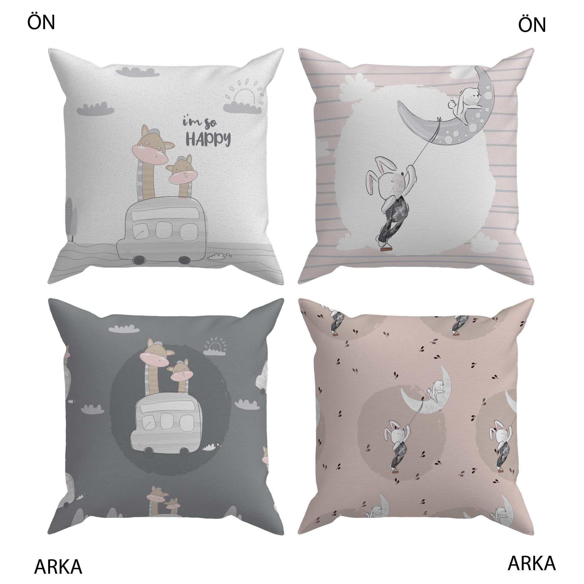 Evdek Bebek Çocuk Odası Yastıklı Kırlent Kılıf 2'li Ds2 30x30 Cm