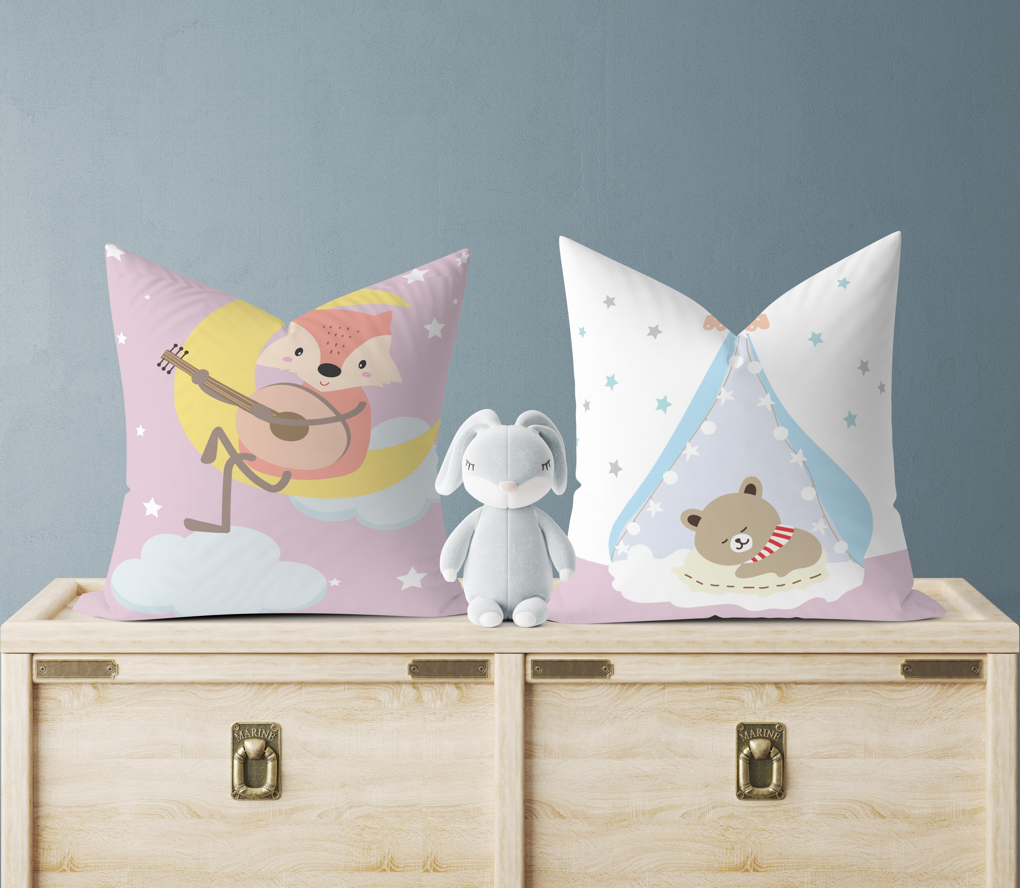 Evdek Bebek Çocuk Odası Yastıklı Kırlent Kılıf 2'li Ds91 30x30 Cm