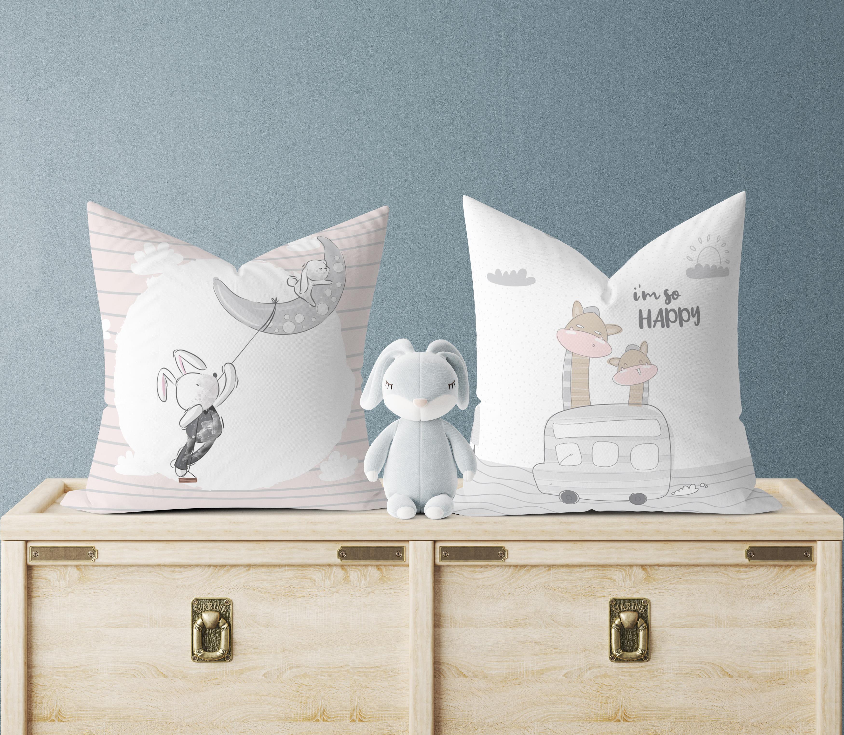 Evdek Bebek Çocuk Odası Yastıklı Kırlent Kılıf 2'li Ds2 30x30 Cm