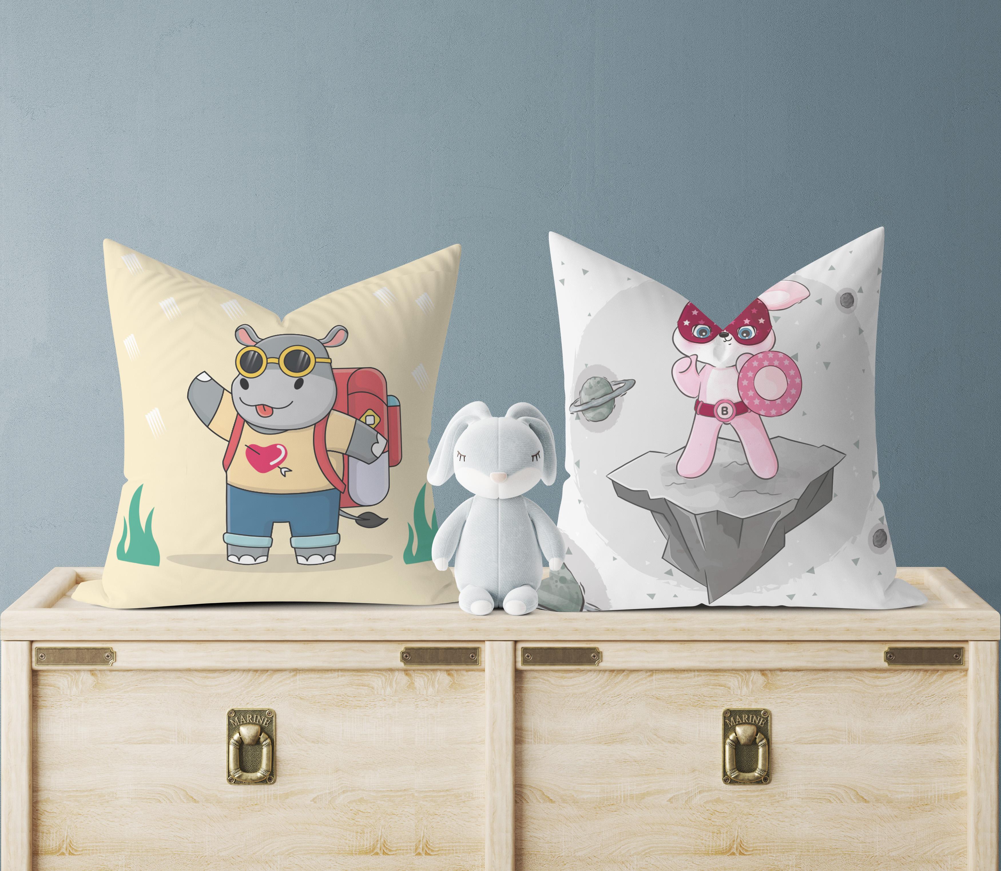 Evdek Bebek Çocuk Odası Yastıklı Kırlent Kılıf 2'li Ds21 30x30 Cm