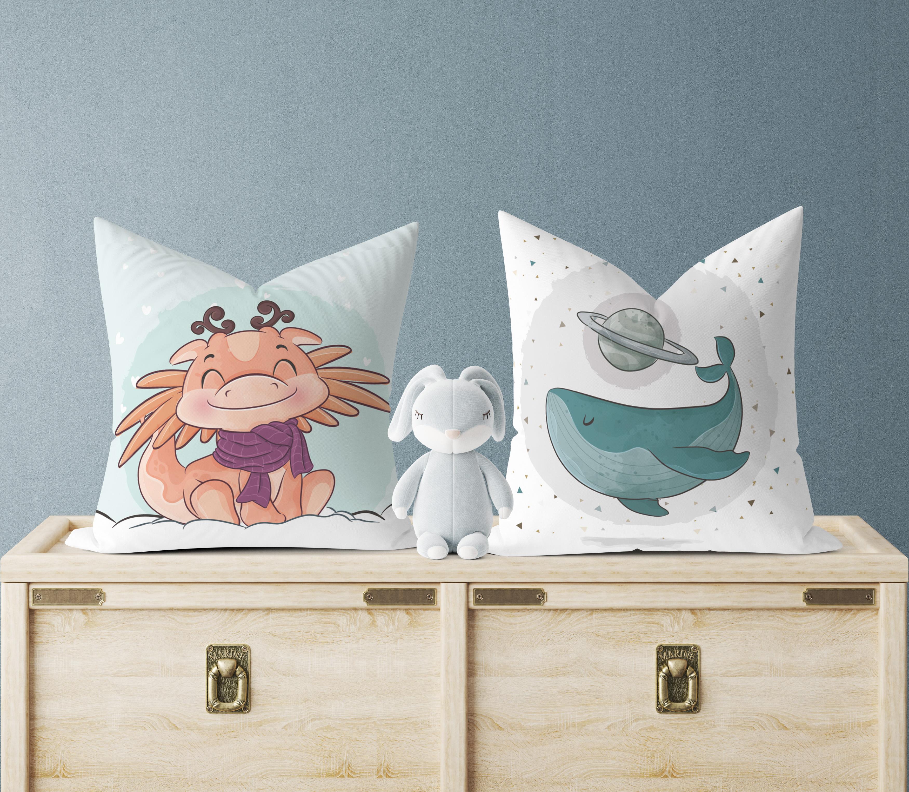 Evdek Bebek Çocuk Odası Yastıklı Kırlent Kılıf 2'li Ds15 30x30 Cm