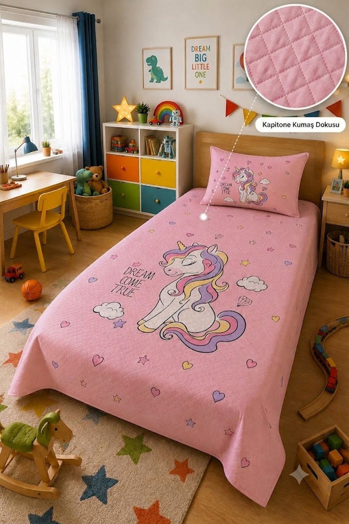 Evdek Bebek ve Çocuk Odası Dream Unicorn – Unicorn Tek Kişilik Pike Takımı 160X230 Cm 6ETD6 - 7063314